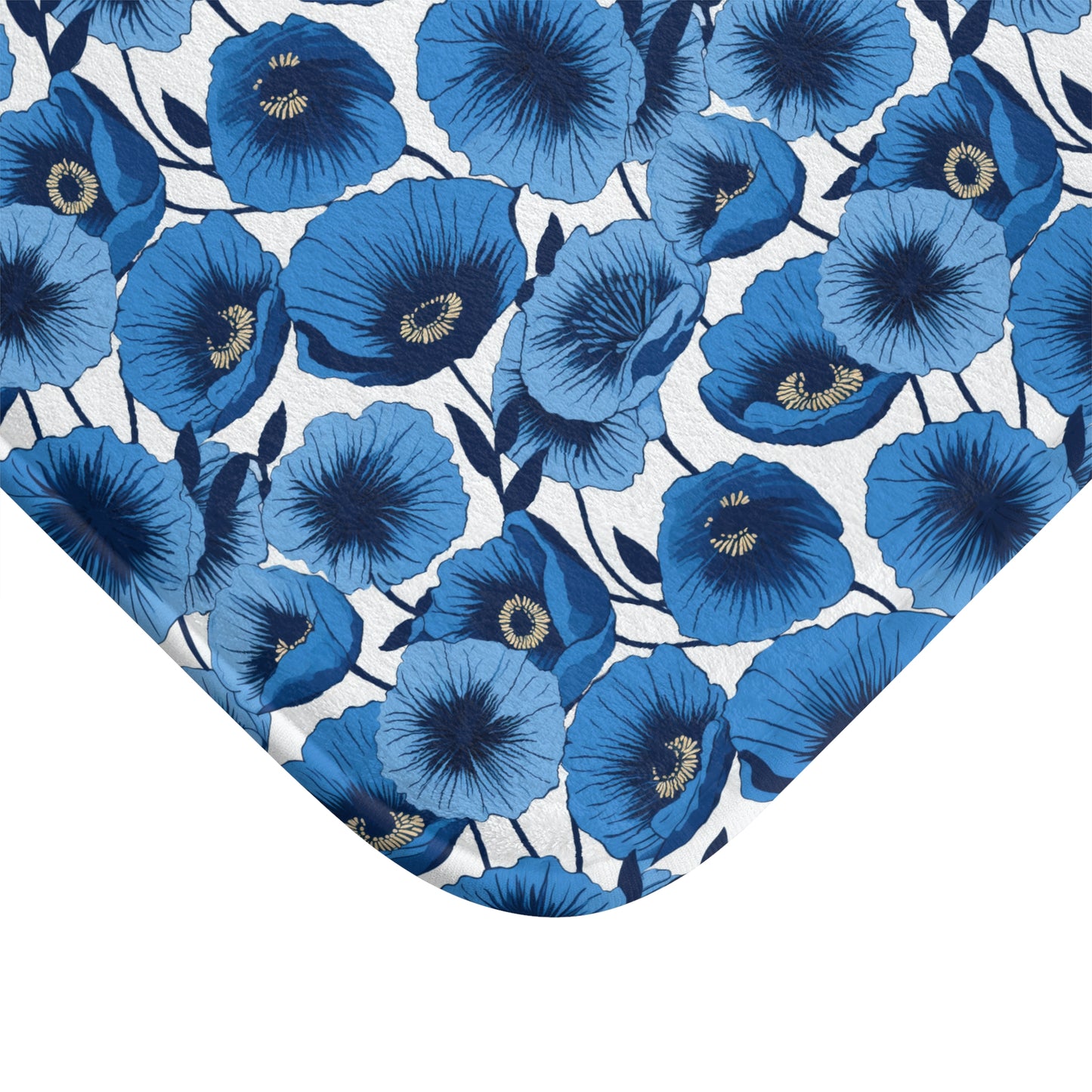 Vivid Blooms Bright Blue Poppies Design  - Bathroom Non-Slip Mat 2 Sizes