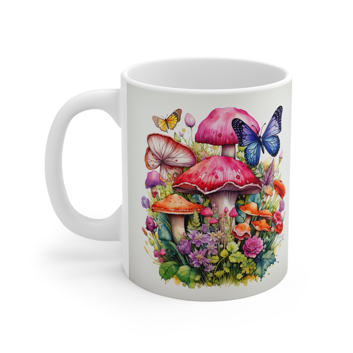 Magical Mushroom Oasis Where Flowers Bloom Amongst Butterflies  - 11 oz Coffee