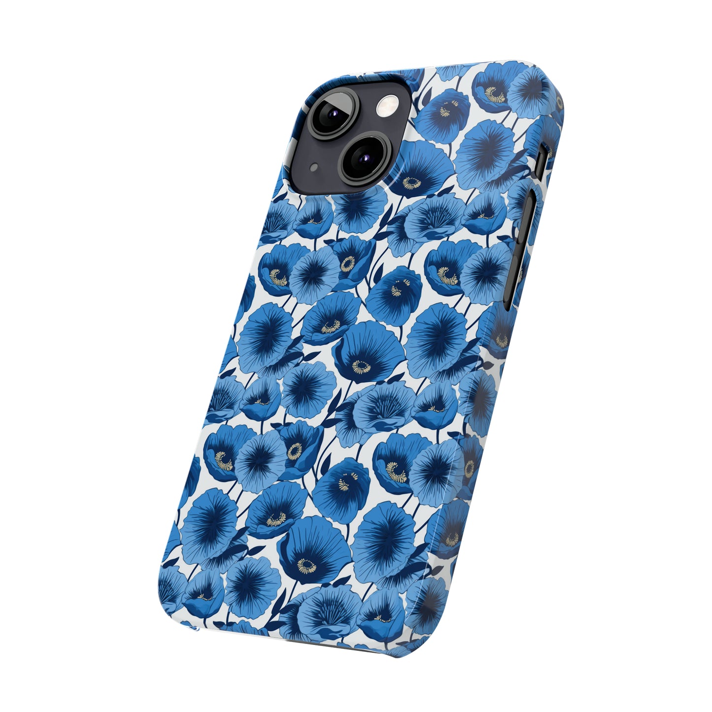 Vivid Blooms Bright Blue Poppies Design Iphone 15-12 Slim Phone Case