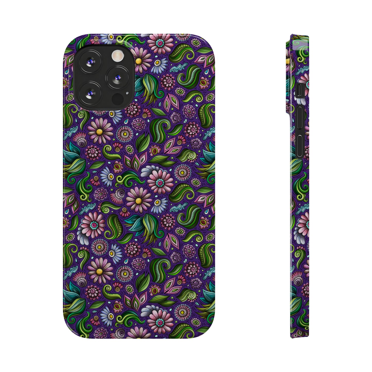 Purple & Pink Daisy Floral Print Purple Background Iphone 15-12 Slim Phone Case