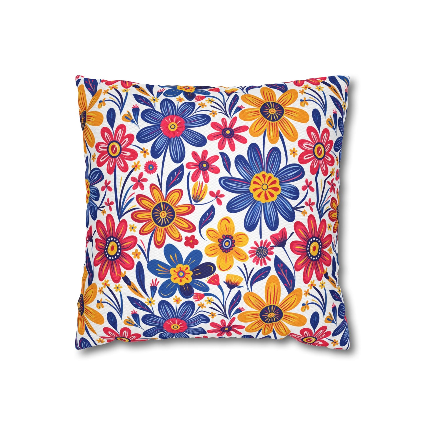 Vivid Blossom Bouquet: Large Hand-Drawn Spring Flowers Bursting with Vibrant Colors Spun Polyester Square Pillowcase 4 Sizes