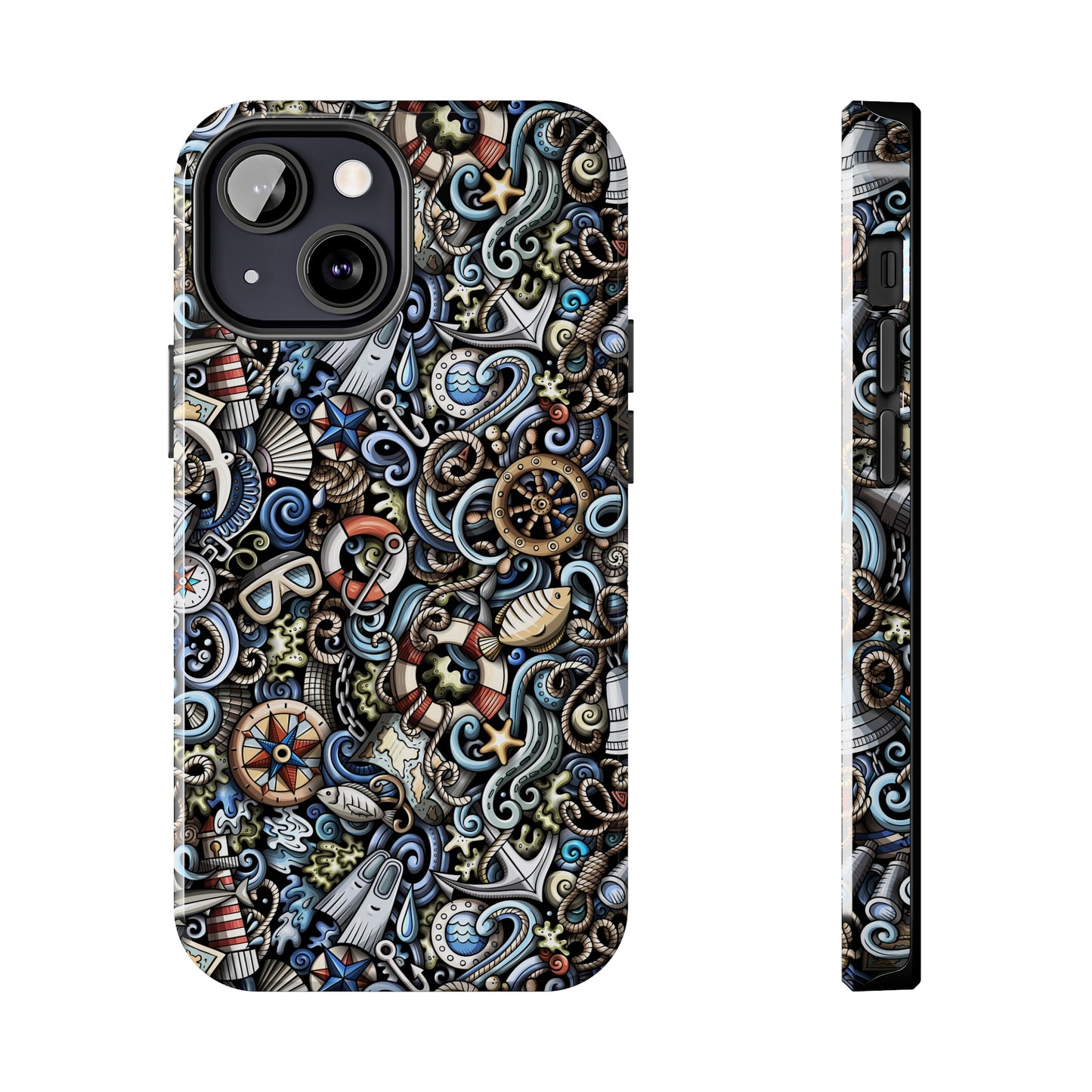 Nautical Ocean Navigation and Sealife Cartoon Design Iphone Tough Phone Case