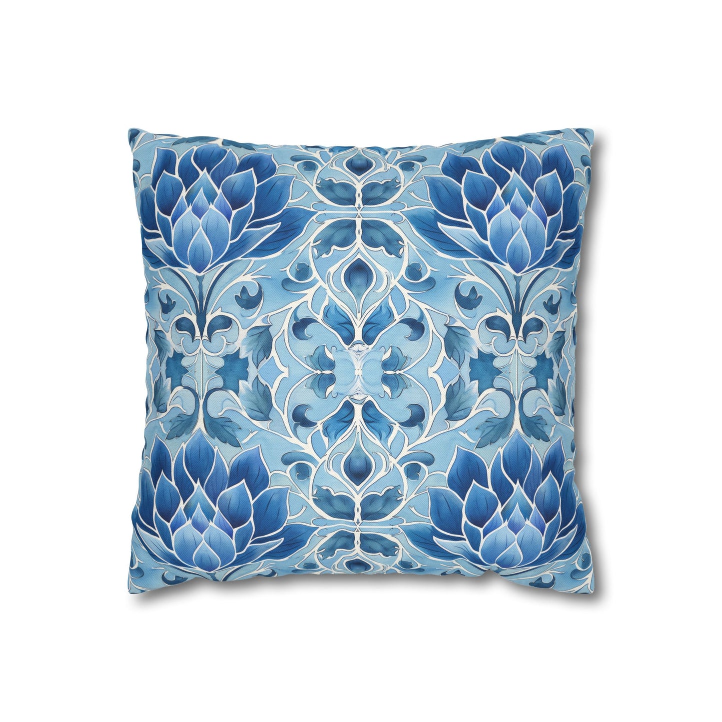 Exquisite Blue Lotus Elegance Floral Mosaic Design Spun Polyester Square Pillowcase 4 Sizes