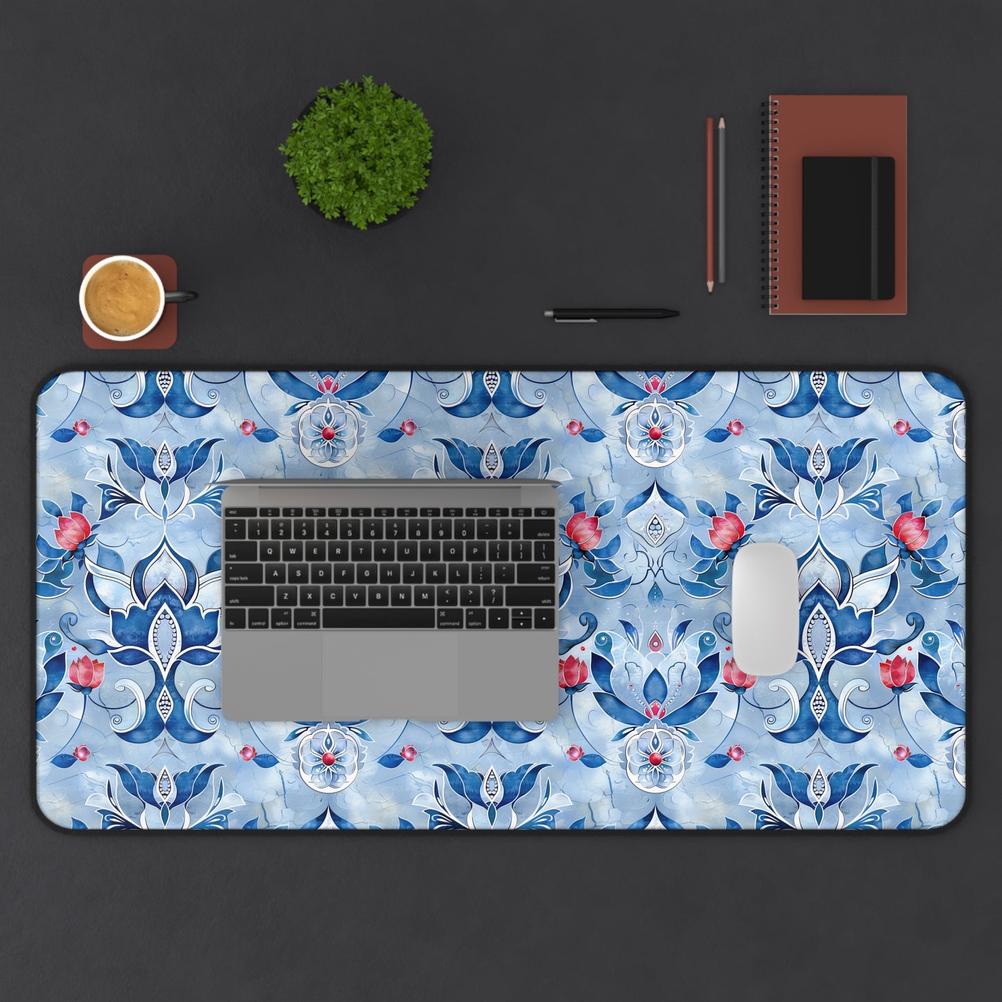 Enchanting Blue and Pink Lotus Mosaic Gaming Mouse Pad  Desk Mat  - 3 Sizes