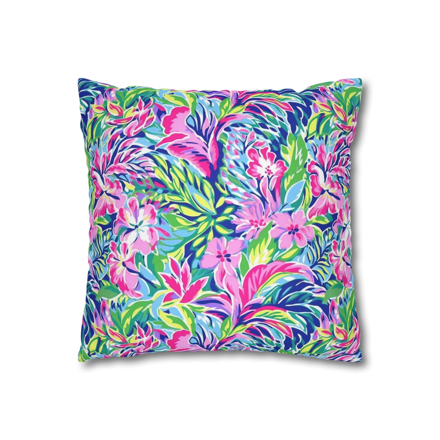 Tropical Serenity: Pink, Green, and Blue Watercolor Floral Delight Spun Polyester Square Pillowcase 4 Sizes