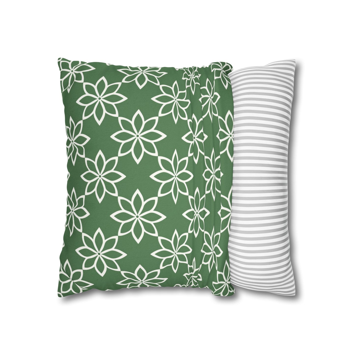 Modern Minimalist Green and White Geometric Floral Design Spun Polyester Square Pillowcase 4 Sizes