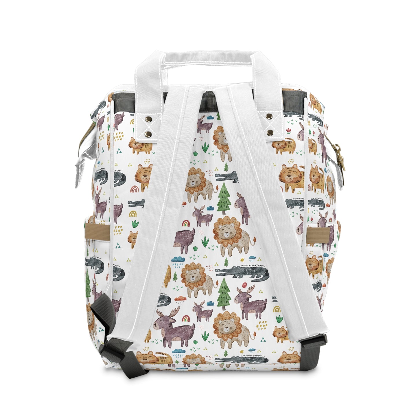 Jungle Jamboree: Kids' Cartoon Lions, Tigers, Alligators, and Reindeer Multifunctional Diaper Backpack