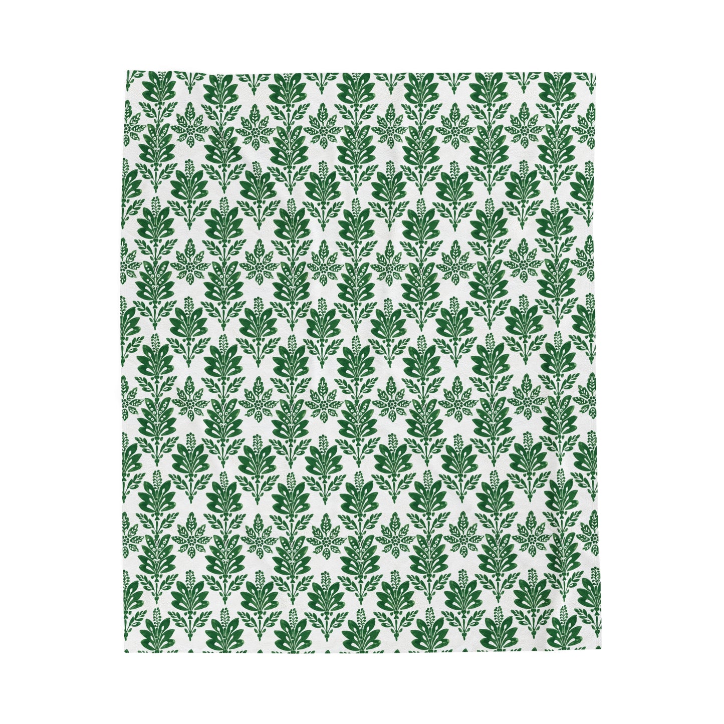 Green Botanical Indian Block Print Pattern Velveteen Plush Blanket 3 Sizes