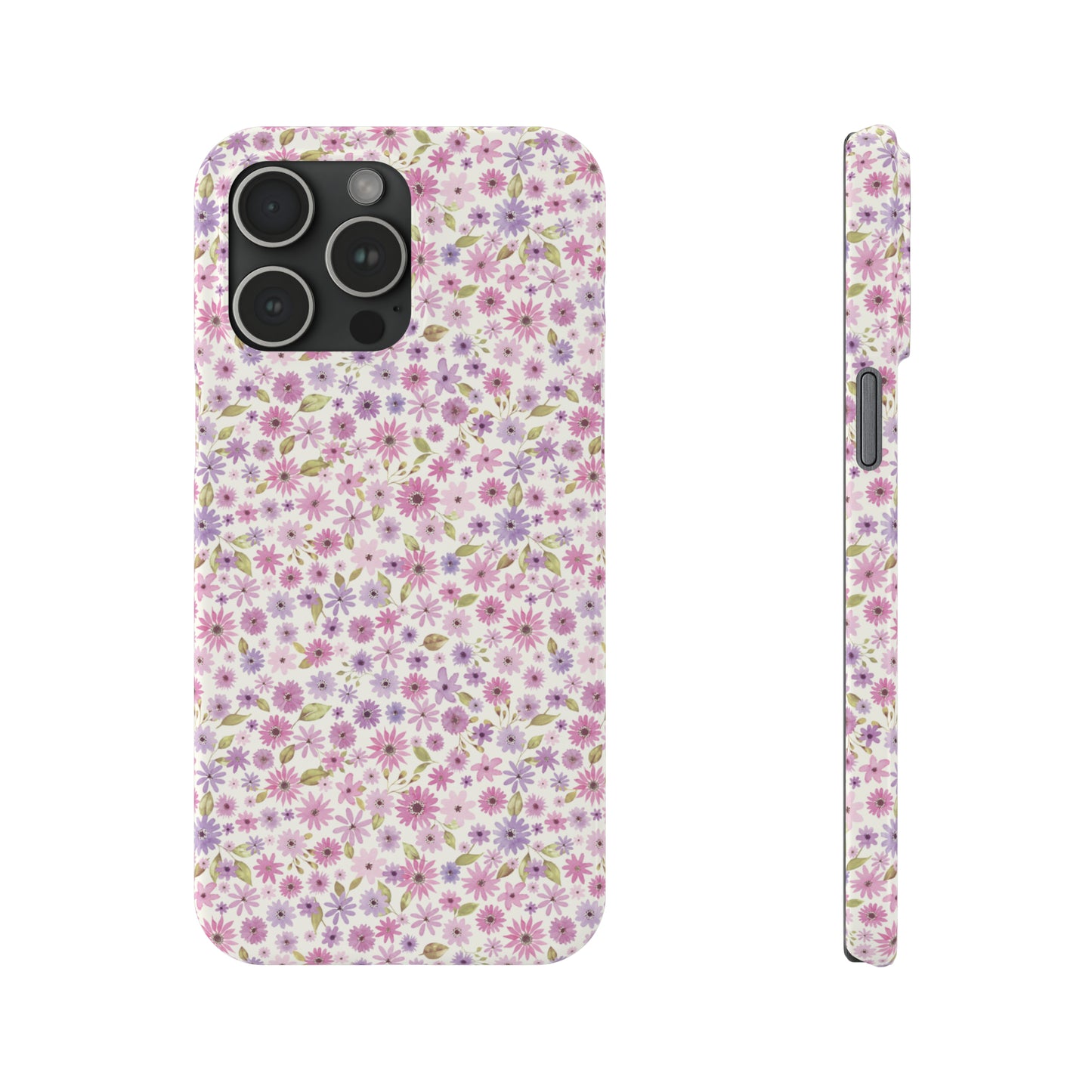 Pink and Purple Flower Design Iphone 15-12 Slim Phone Case