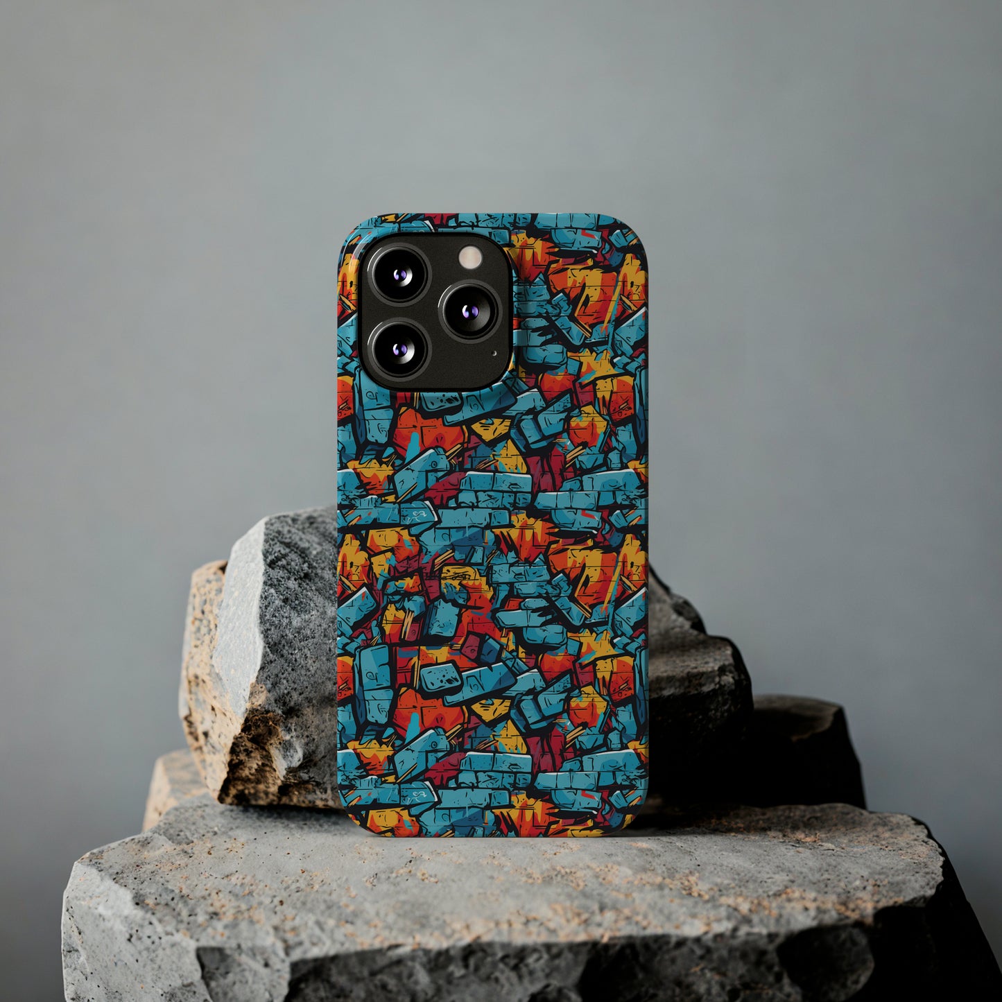 3D Brick Wall Graffiti Design Iphone 15-12 Slim Phone Case