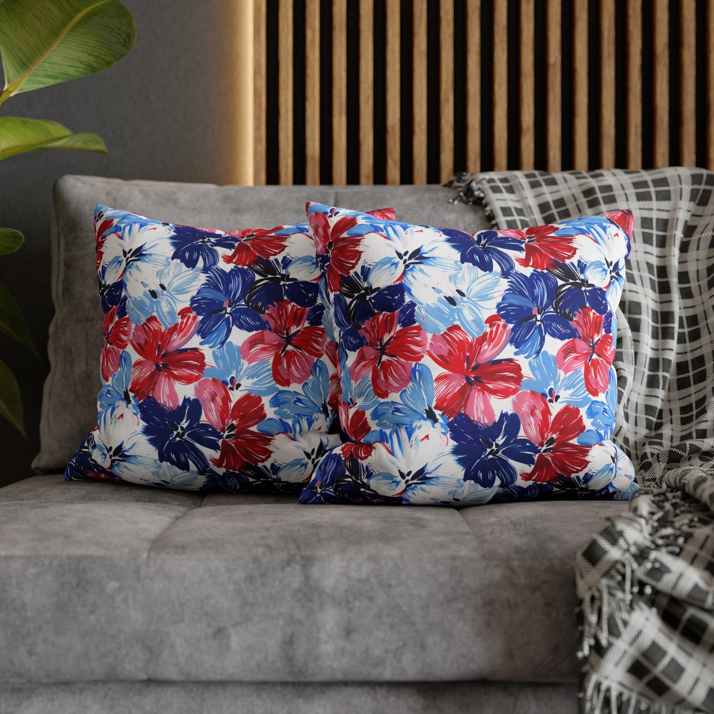 Americana Blooms: Large Watercolor Flowers in Red, White, and Blue Spun Polyester Square Pillowcase 4 Sizes