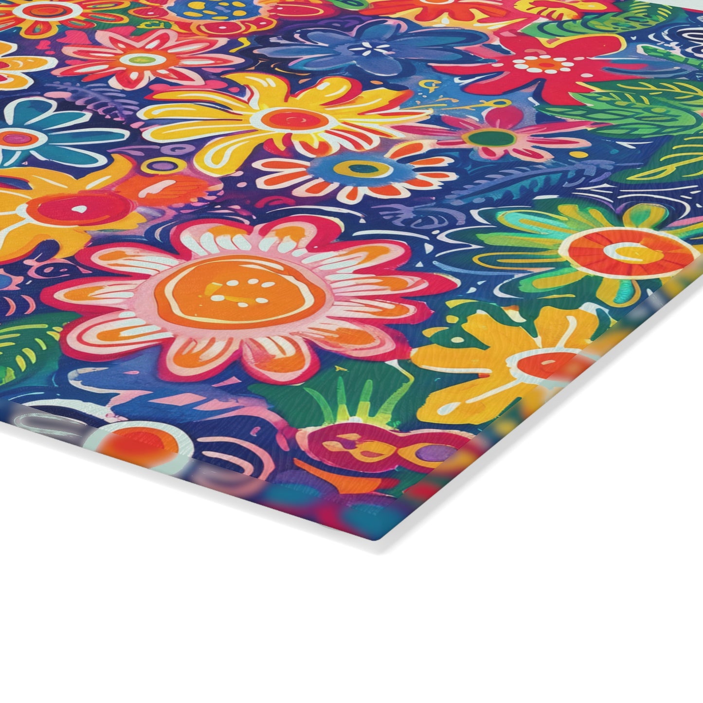 Fluttering Kaleidoscope: Vibrant Multicolor Flowers and Butterflies in Flight Cutting Board 2 Sizes