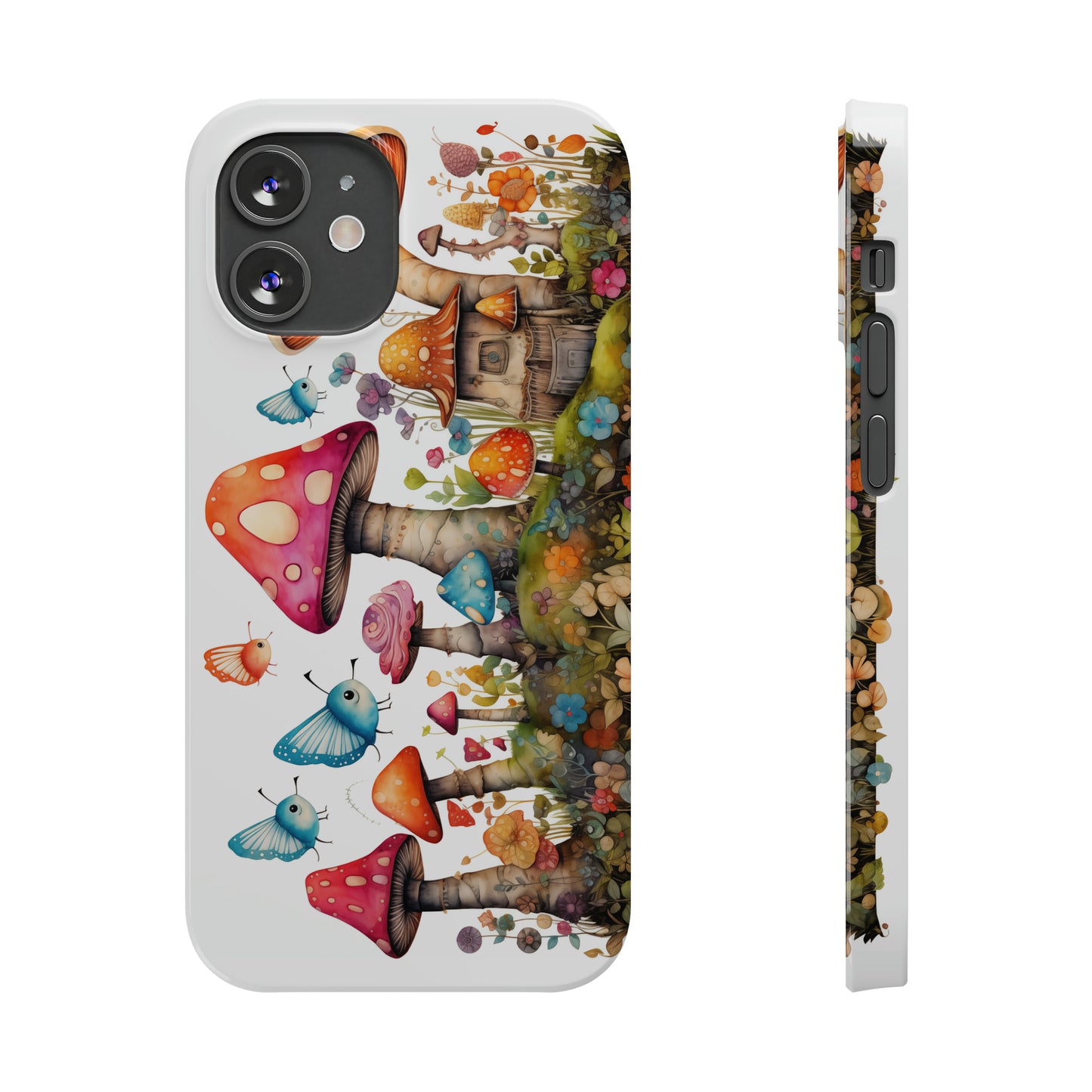 Enchanting Mushroom Cottage Adorned with Butterflies and Toadstools Iphone 15-12 Slim Phone Case