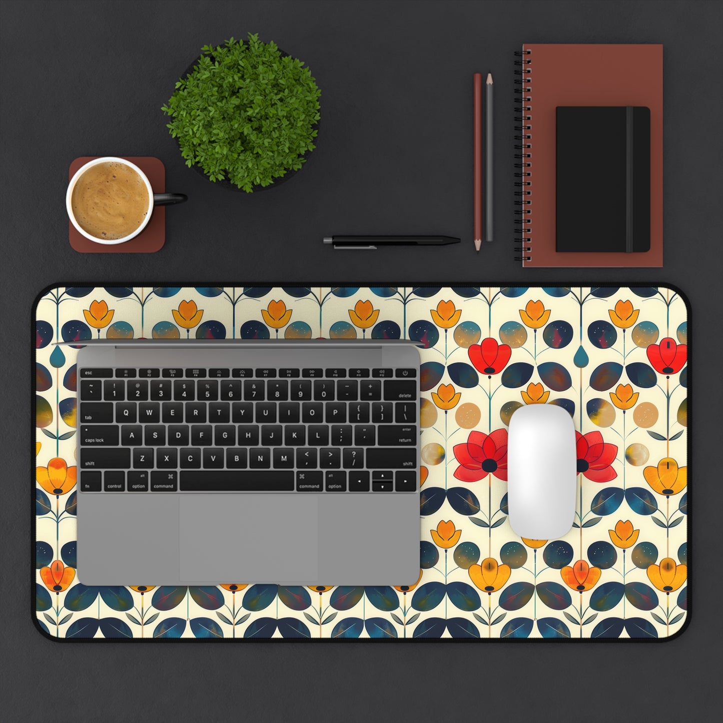 Whimsical Yellow, Red, and Blue Flower Design Gaming Mouse Pad  Desk Mat  - 3 Sizes