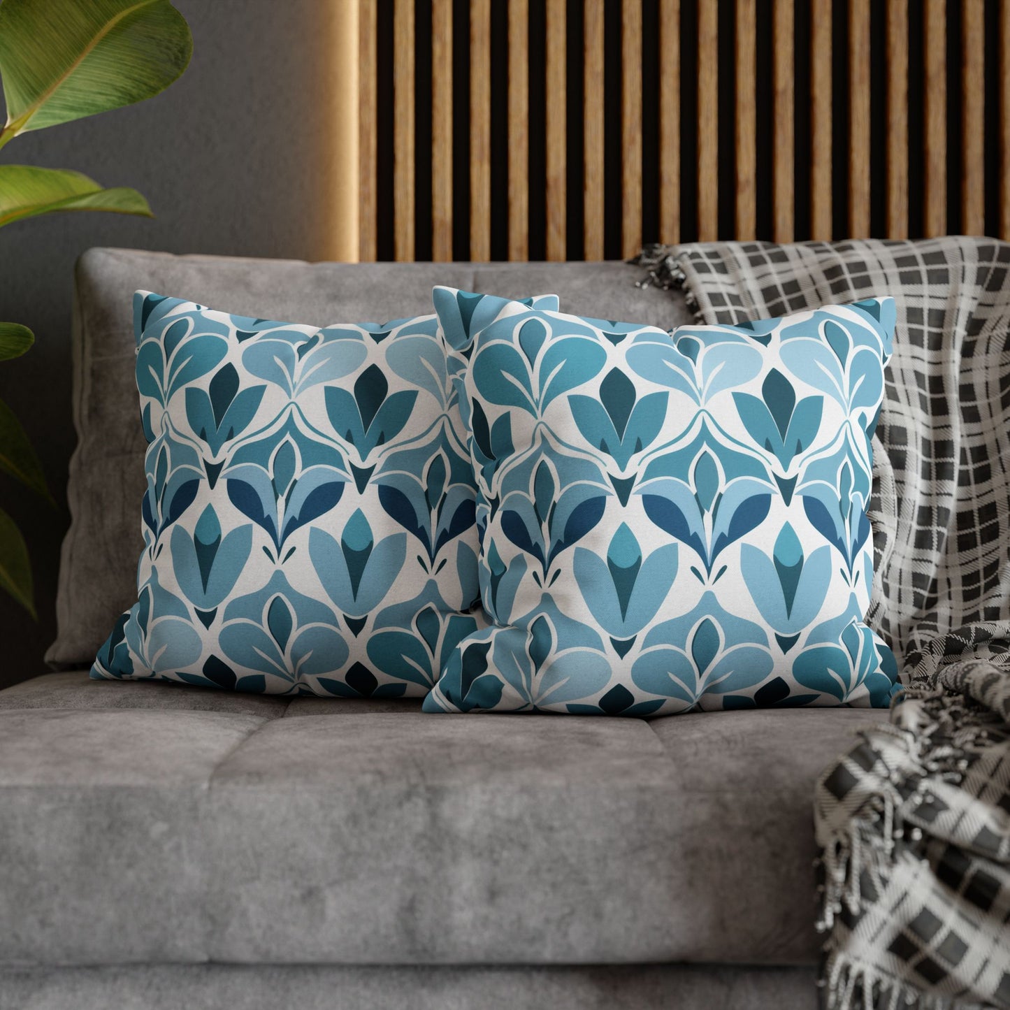 Elegant Floral Pattern in Shades of Aqua and Teal, Forming Graceful Botanical Motifs Spun Polyester Square Pillowcase 4 Sizes