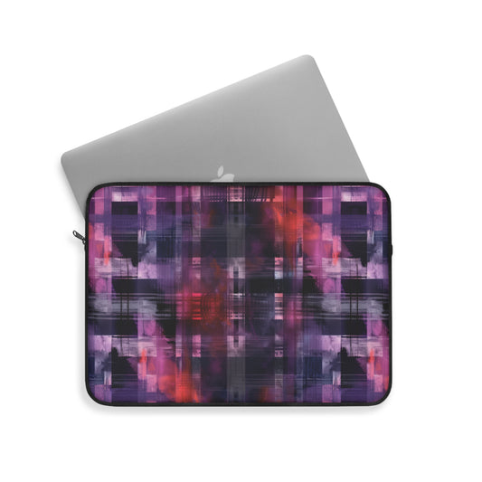 Cyberpunk Plaid in Bold Watercolor Flannel Pattern in Purple and Red Laptop or Ipad Protective Sleeve 3 Sizes Available