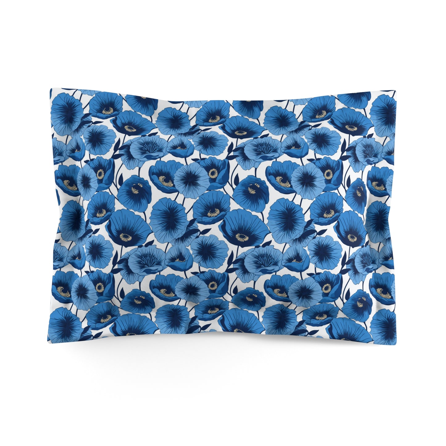 Vivid Blooms Bright Blue Poppies Design - Pillow Shams 2 Sizes