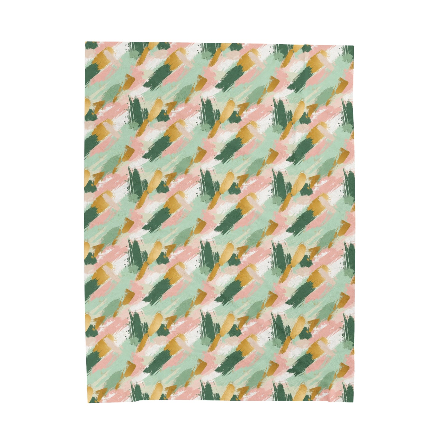 Spring Brushstrokes Abstract in Light Green, Pink, and Gold Velveteen Plush Blanket 3 Sizes