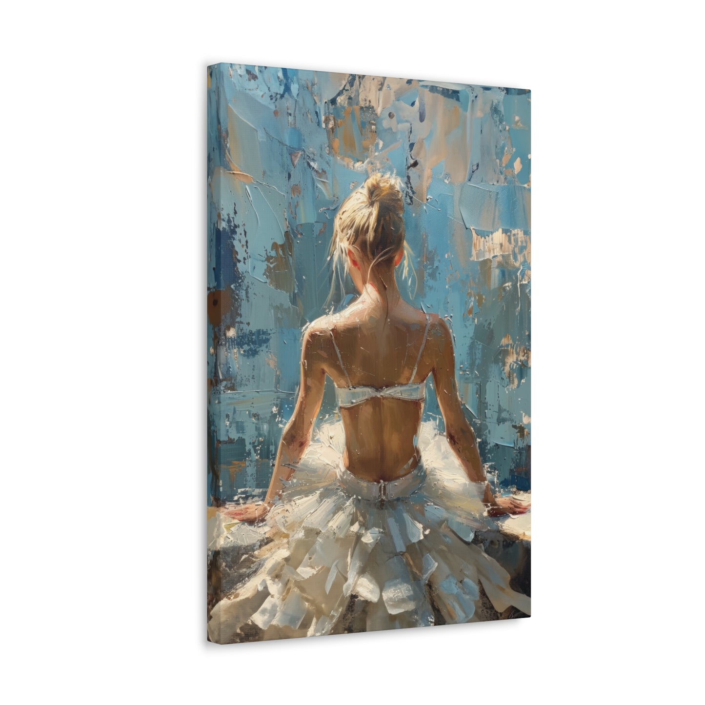 Sunlit Serenity Ballerina in White Dress, Bathed in Sunlight and Blue Skies with Back Turned Print on Canvas Gallery - 13 Sizes