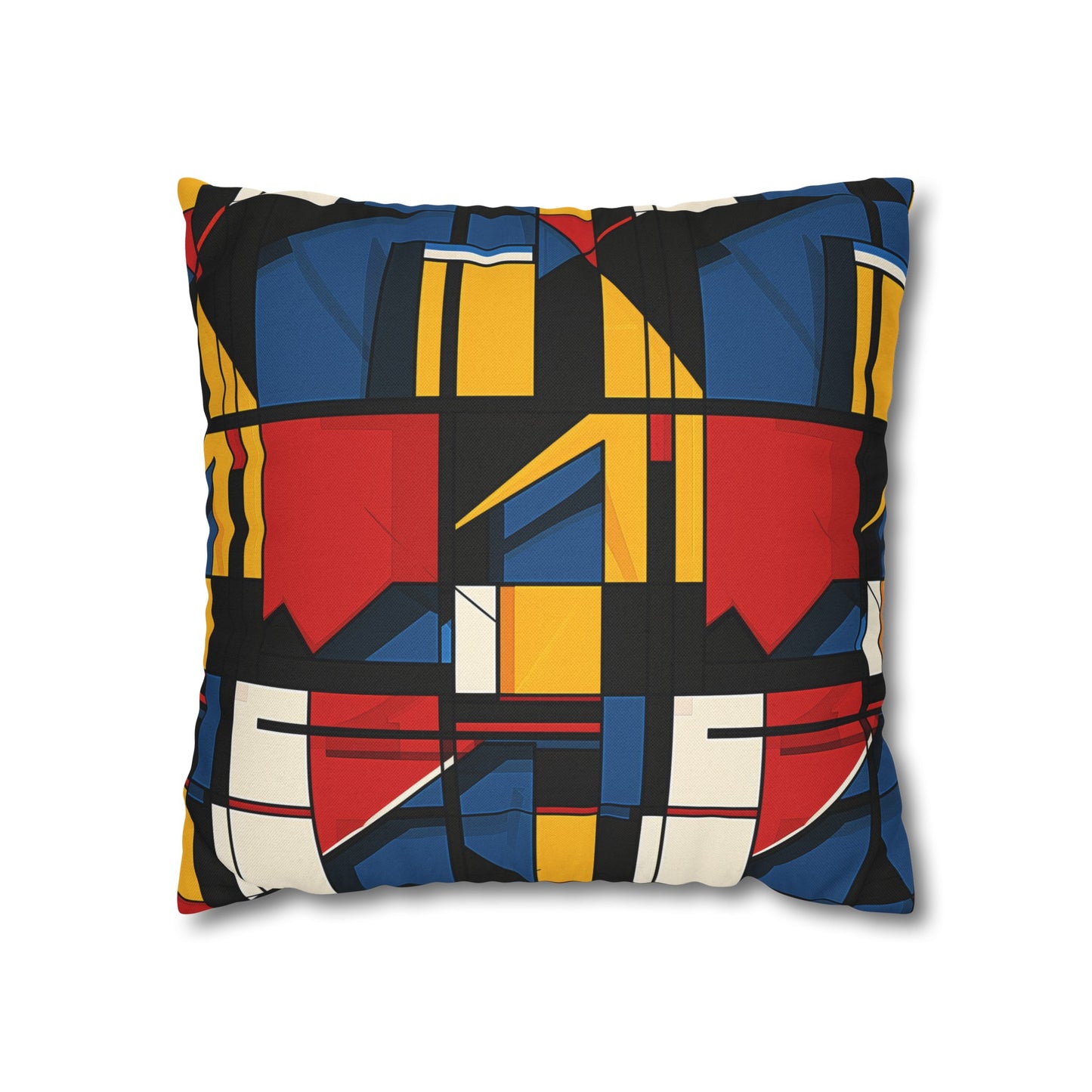 Mondrian-Inspired Bold Primary Colors and Black Lines Abstract Spun Polyester Square Pillowcase 4 Sizes