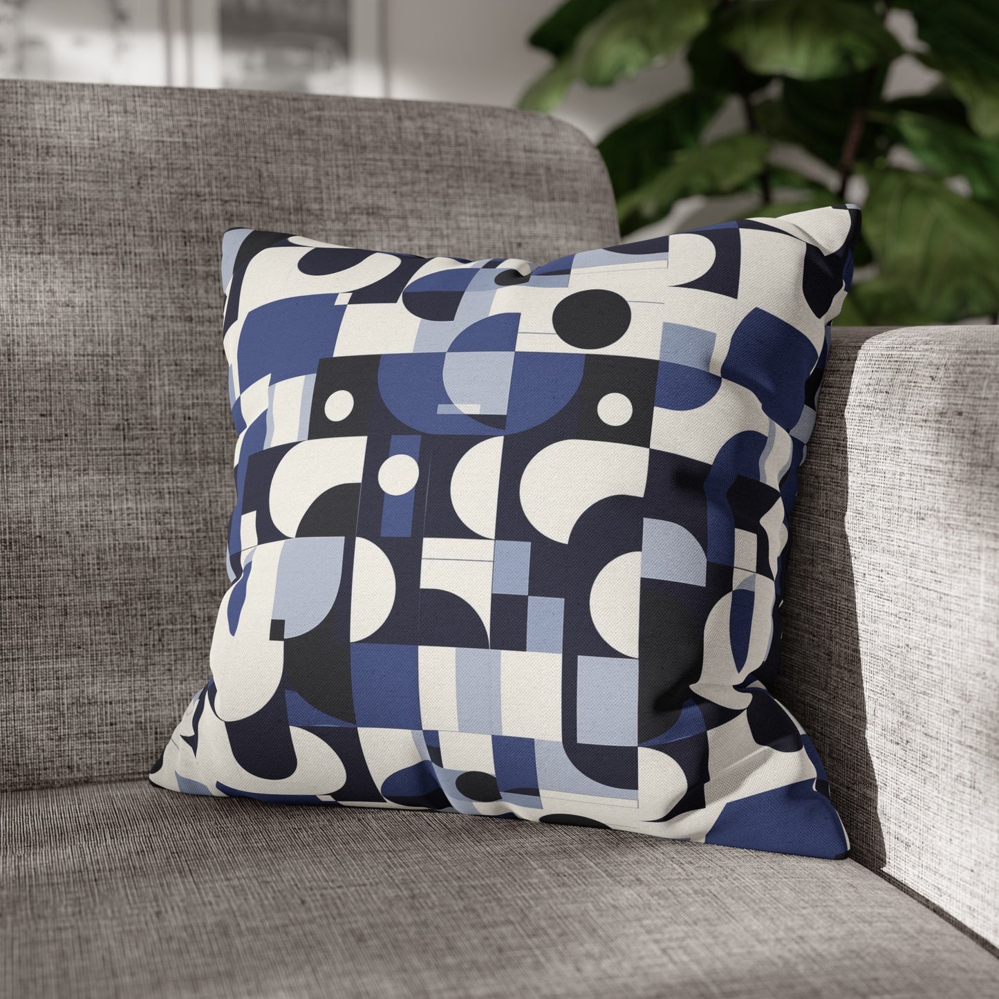 Navy Blue and White Mid-Century Modern Design Spun Polyester Square Pillowcase 4 Sizes