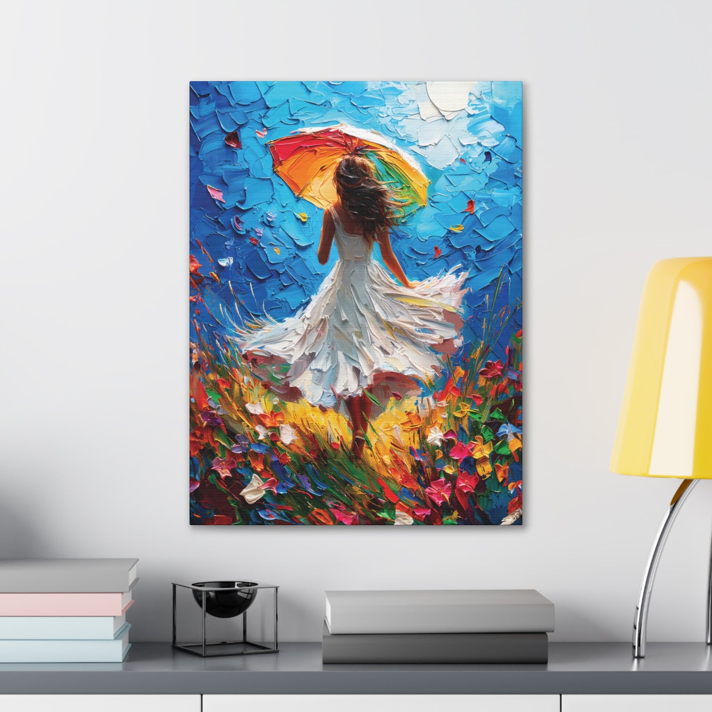 Spring Storm with Women Dancing in Field of Vibrant Spring Flowers Oil Painting Print on Canvas Gallery - 12 Sizes