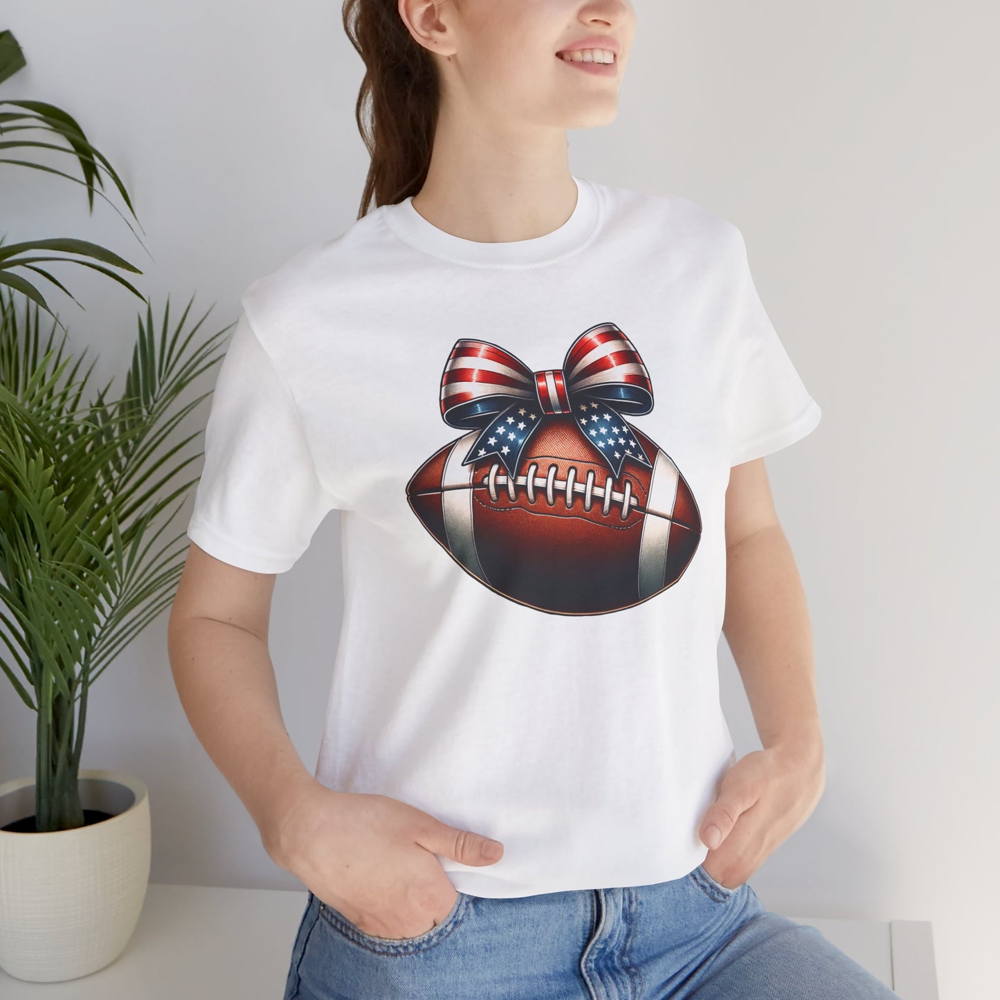 Coquette Bow Patriotic Football Print Jersey Short Sleeve T-shirt