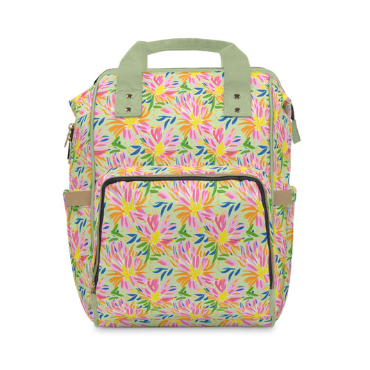 Blossoms in Bloom: Watercolor Pink and Yellow Flower Bursts Multifunctional Diaper Backpack