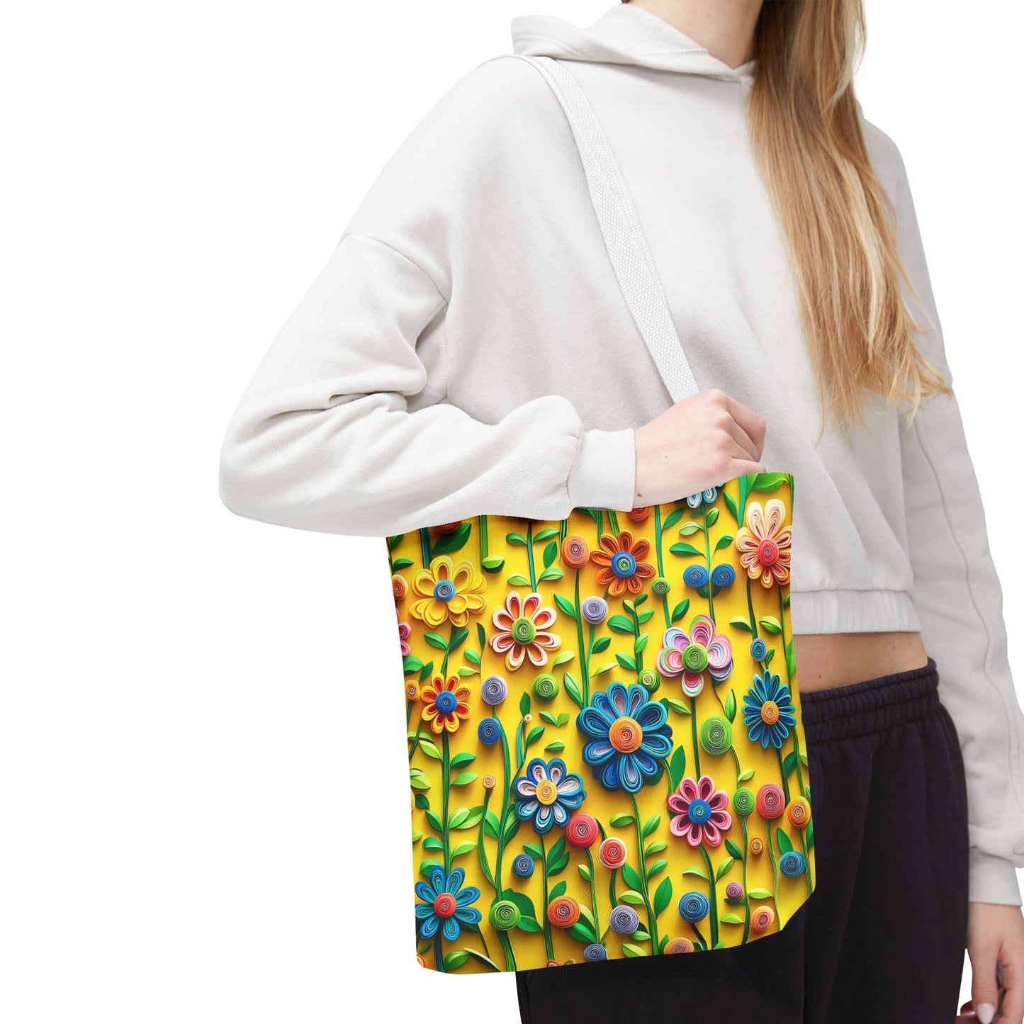 Spring 3D Flowers Wildflowers Springtime Boho Floral Canvas Shopping Tote Bag 3 Sizes