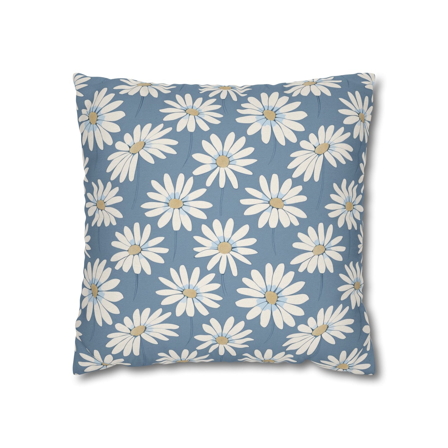 Charming White Daisies on a Soft Blue BackgroundSpun Polyester Square Pillowcase 4 Sizes