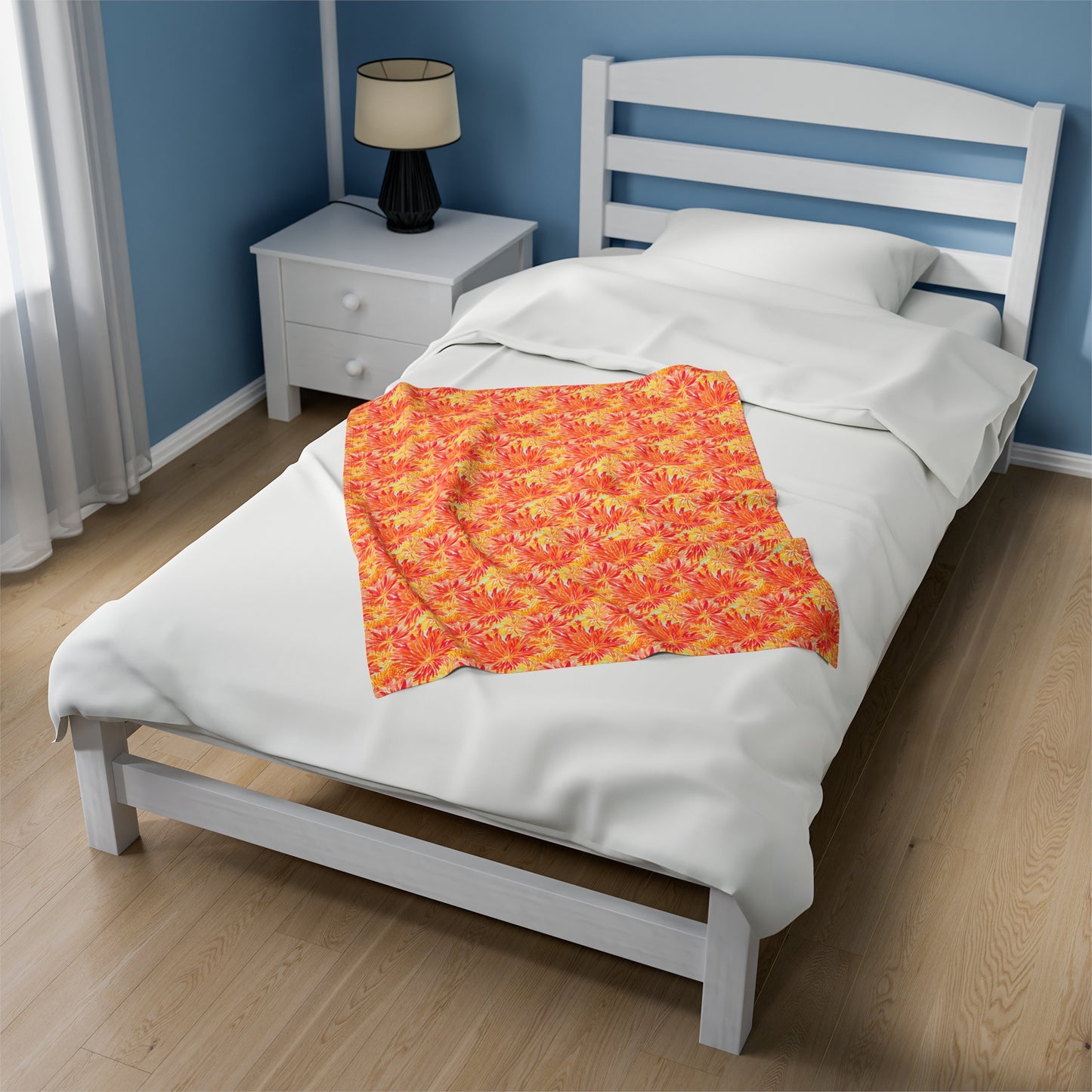 Golden Citrus Blooms: Vibrant Orange and Yellow Watercolor Flowers Velveteen Plush Blanket 3 Sizes