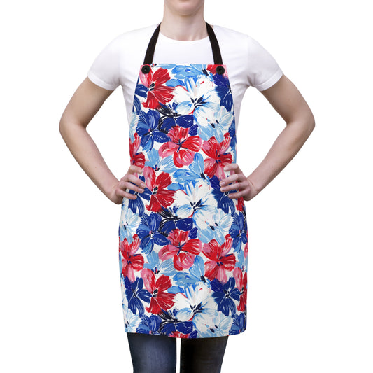 Americana Blooms: Large Watercolor Flowers in Red, White, and Blue Kitchen Chef Apron