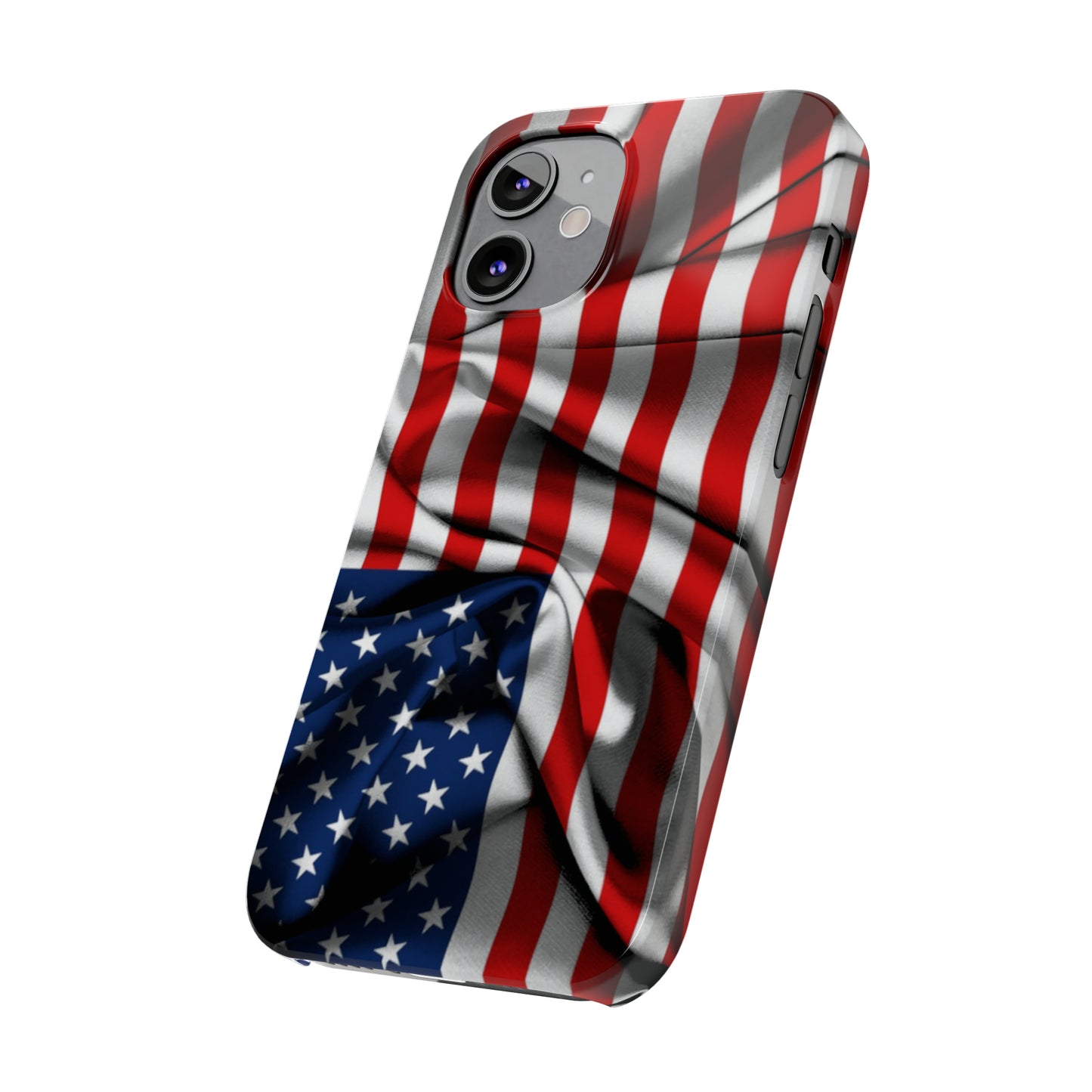 Proudly Unfurling: The American Flag Waves in Patriotic Splendor Iphone 15-12 Slim Phone Case