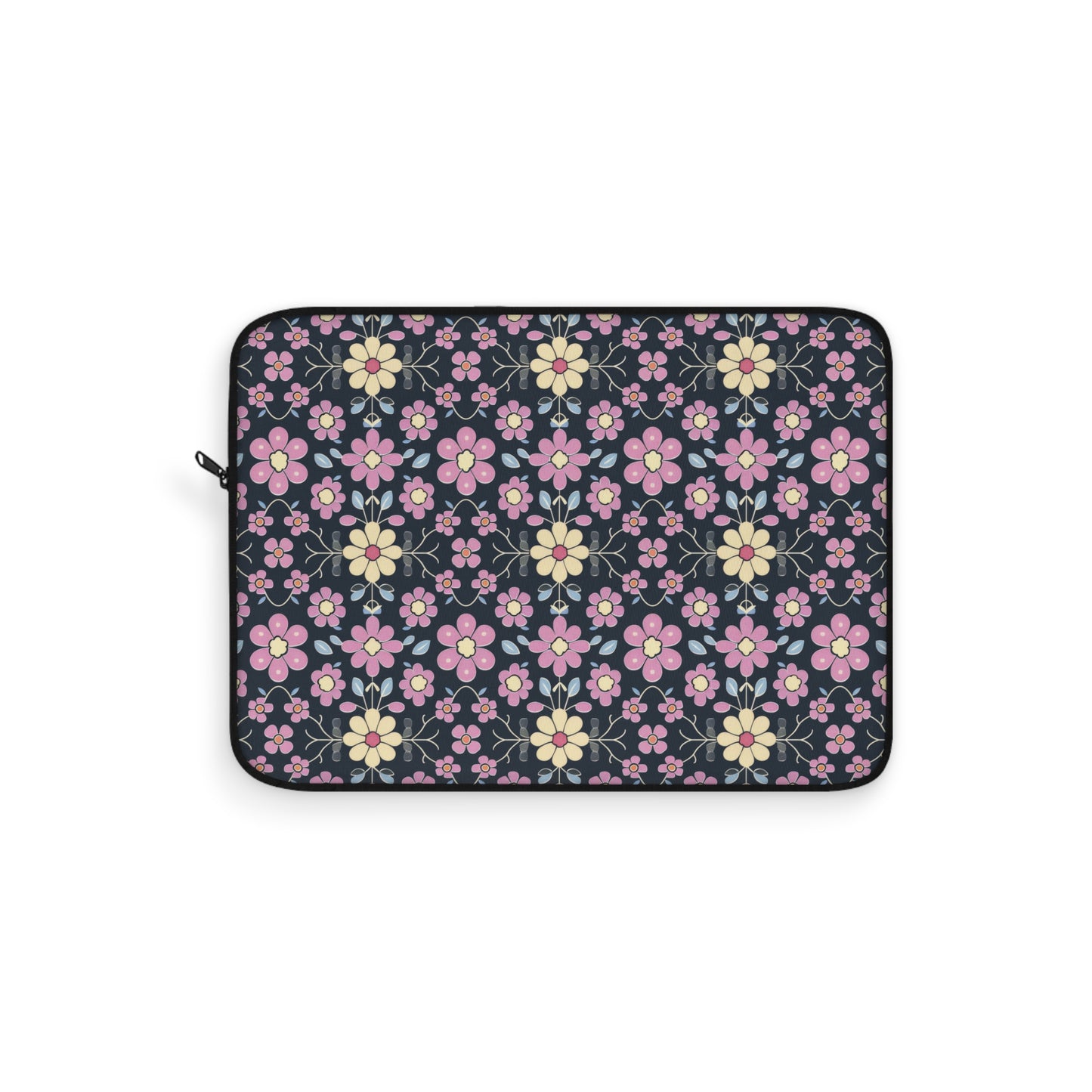 Charming Pastel Pink and Yellow Flowers on Navy Blue Background Laptop or Ipad Protective Sleeve 3 Sizes Available