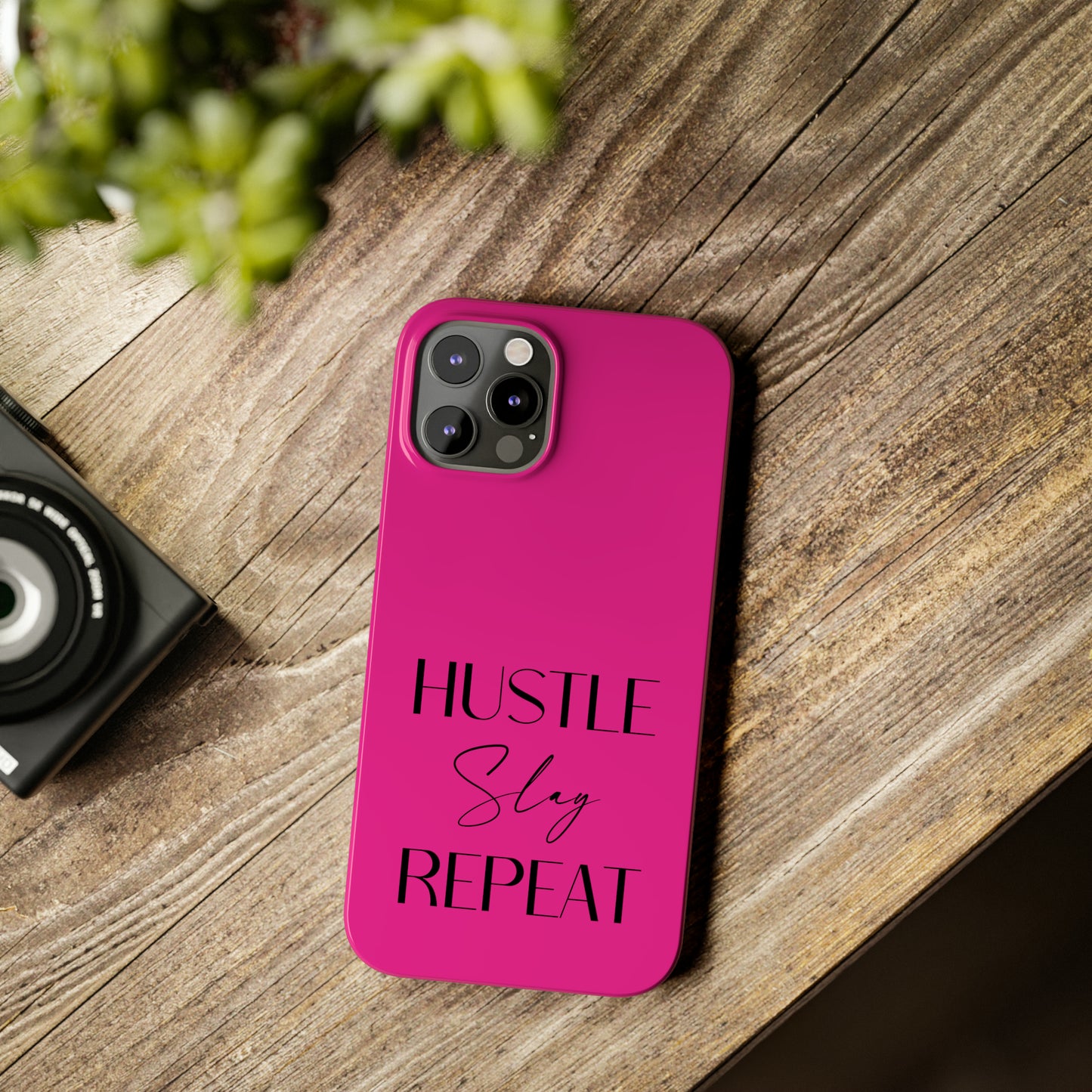 Pink & Black - Hustle Slay Repeat Iphone 15-12 Slim Phone Case