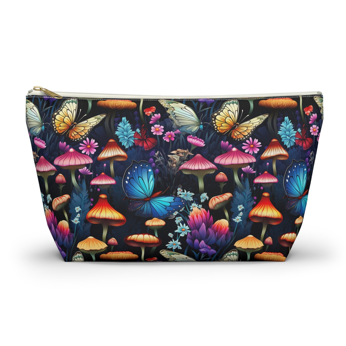 Neon Nocturne: Illuminated Butterfly and Mushroom Silhouettes Against the Night Sky  - Makeup & Accessory Bag 2 Sizes