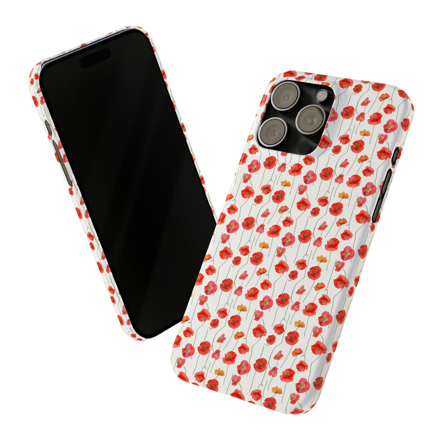 Vivid Elegance: Bright Red Poppies on a White Background Iphone 15-12 Slim Phone Case