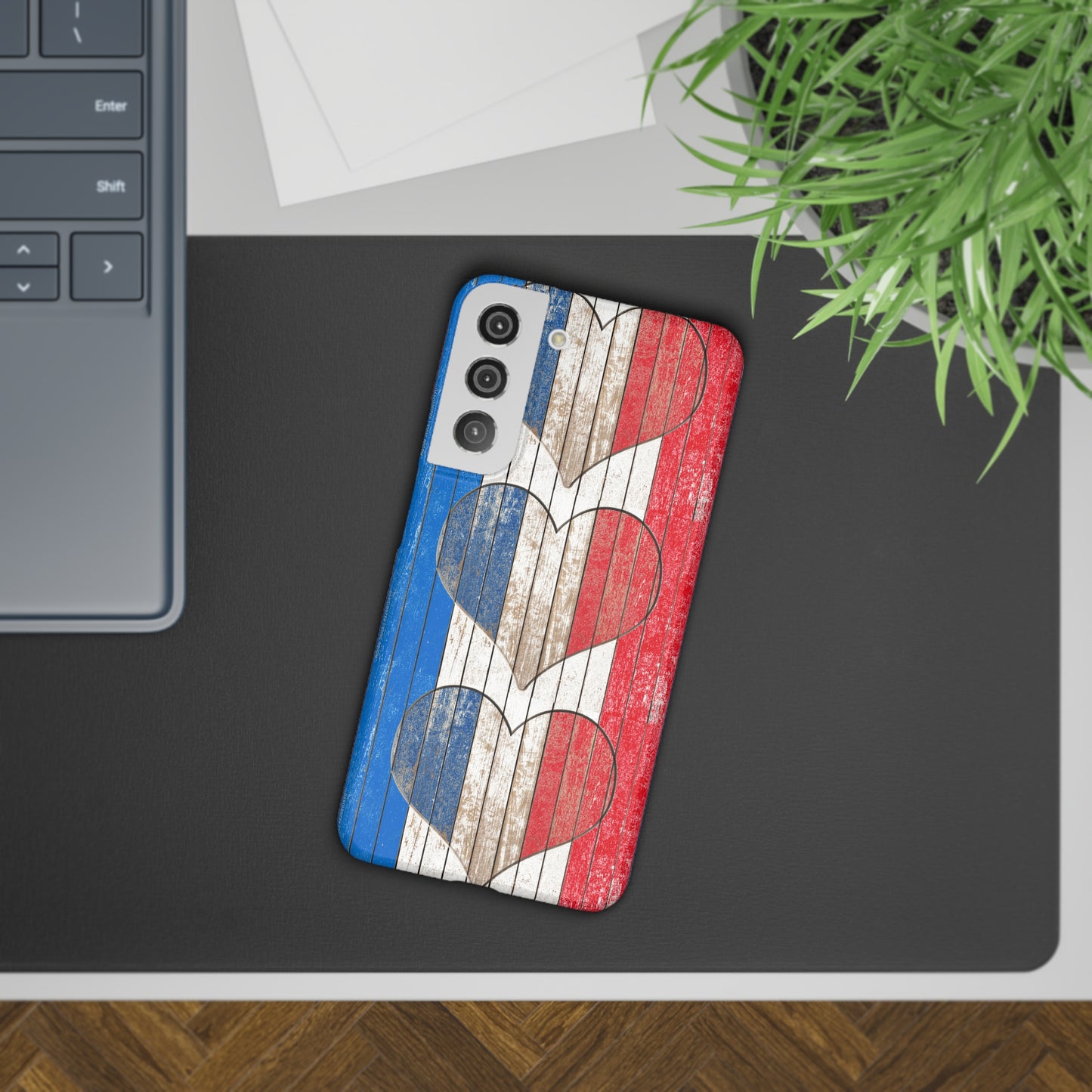 Painted Heart in Red White Blue Wood Wall Samsung Slim Cases