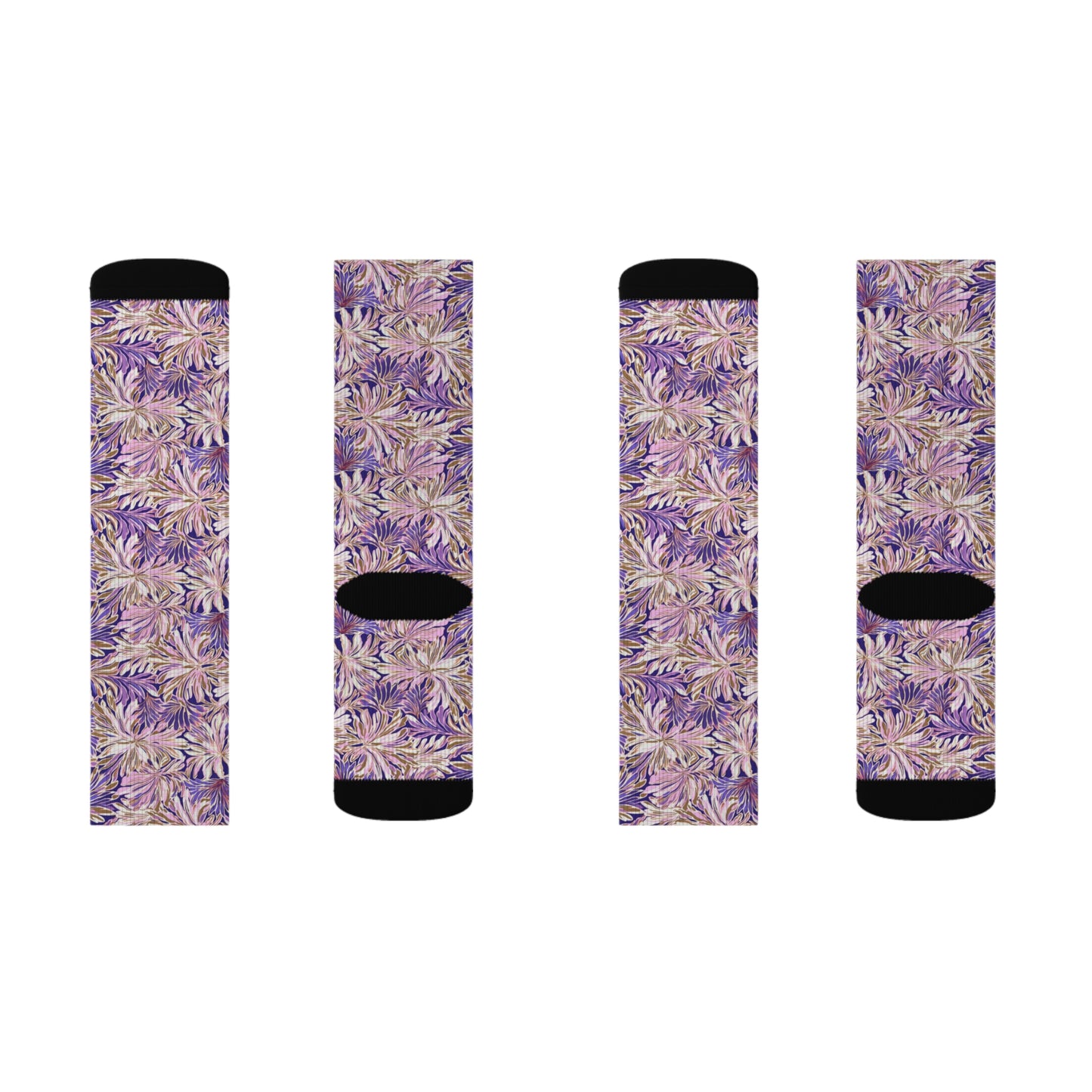 Gilded Blooms: Purple, Pink, and Gold Abstract Watercolor Flowers Ribbed Crew Socks