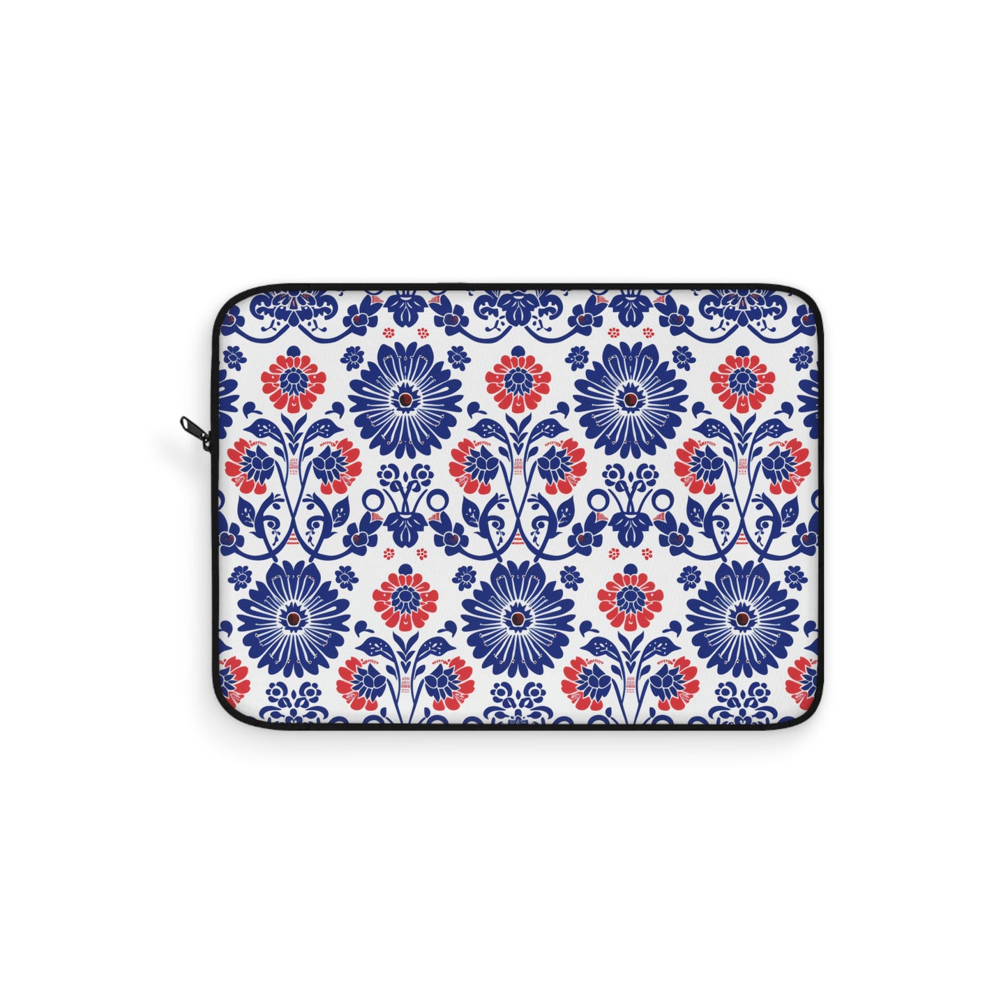 Charming Folk Blooms in Classic Polish Pottery Inspired Floral Pattern in Blue and Red Laptop or Ipad Protective Sleeve 3 Sizes Available