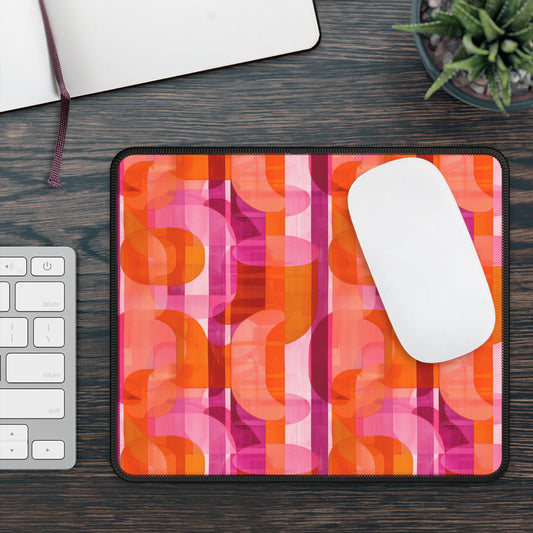 Vibrant Retro Fusion Bold Pink and Orange Geometric Abstract Pattern Gaming Mouse Pad with Finished Edges