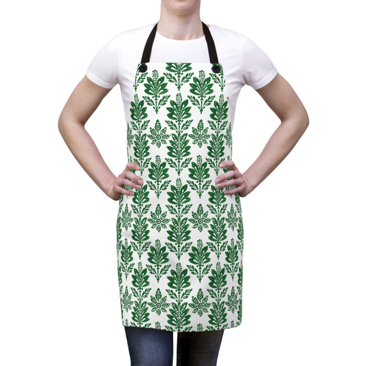 Green Botanical Indian Block Print Pattern Kitchen Chef Apron