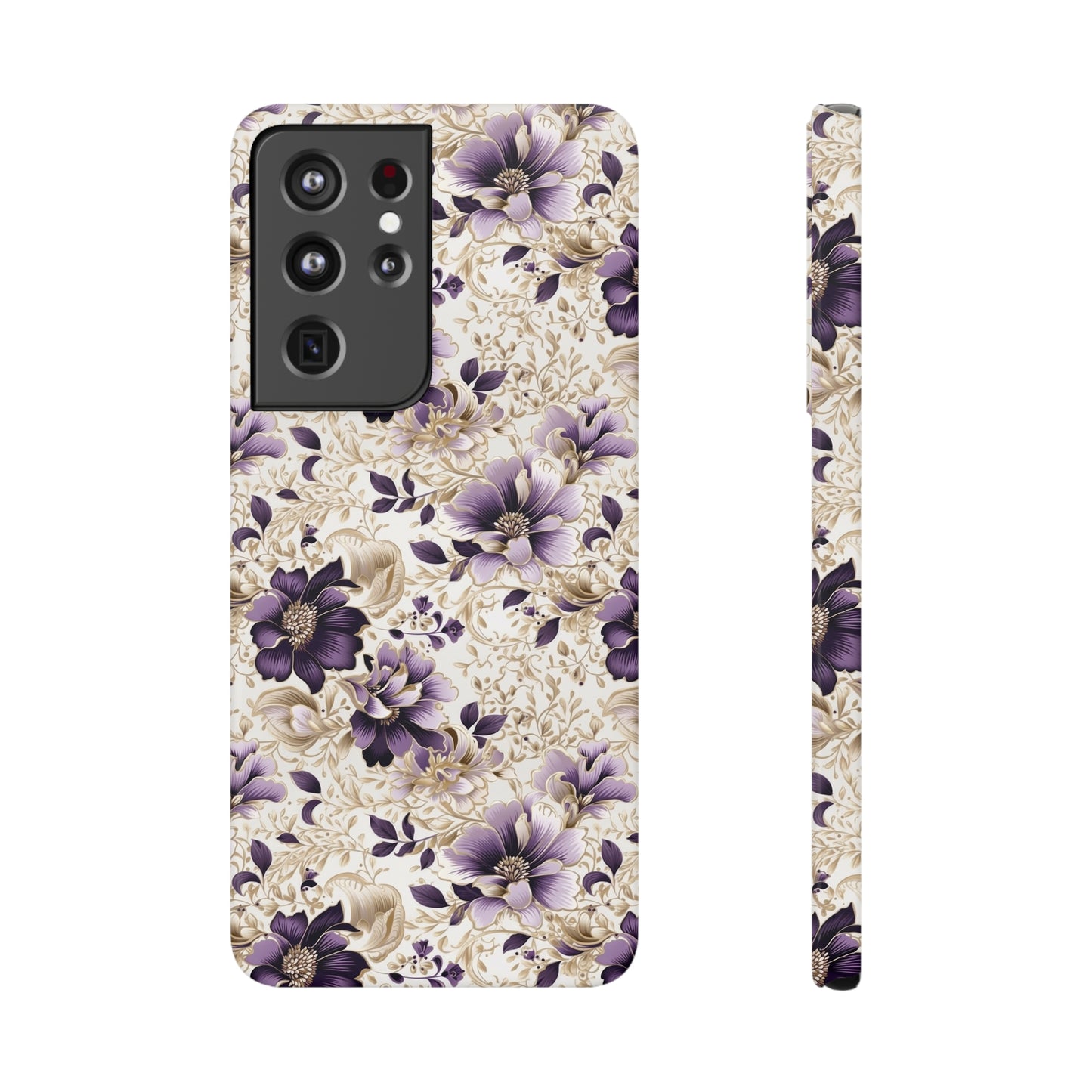 Purple Majesty: Watercolor Floral Design with Gold Foliage Accents Samsung Slim Cases