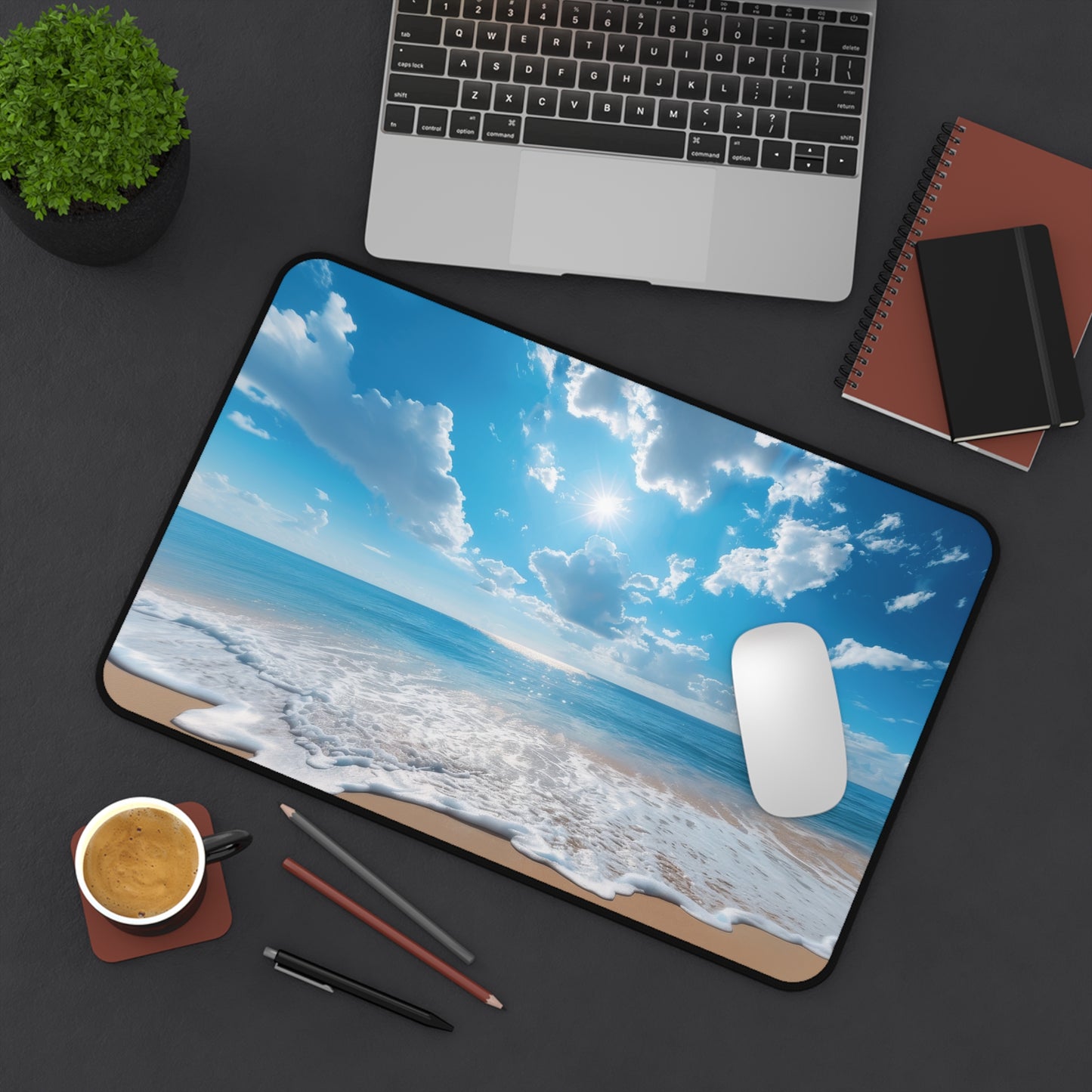 Tranquil Beachscape with Endless Blue Sky, Sparkling Ocean, and Golden Sand Extended Gaming Mouse Pad  Desk Mat  - 3 Sizes