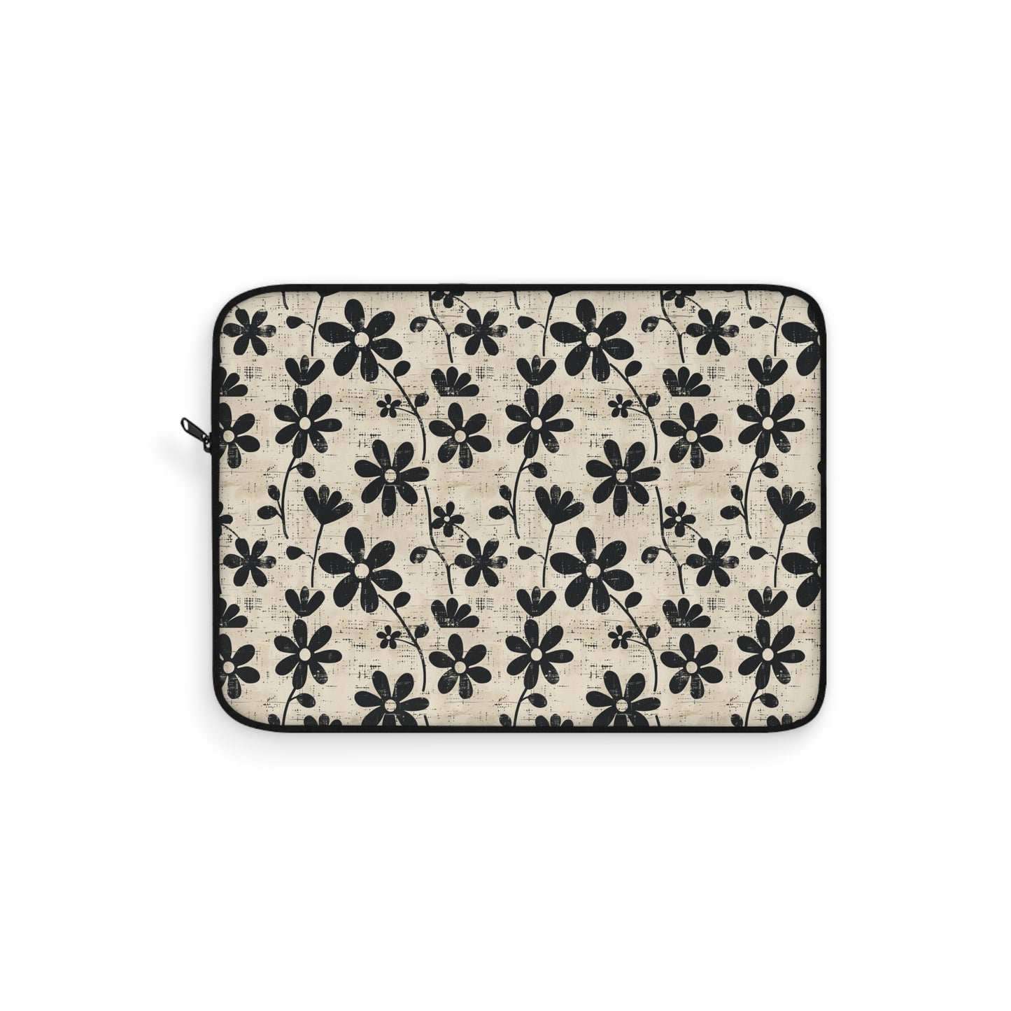 Distressed Black Floral on Beige Background Laptop or Ipad Protective Sleeve 3 Sizes Available