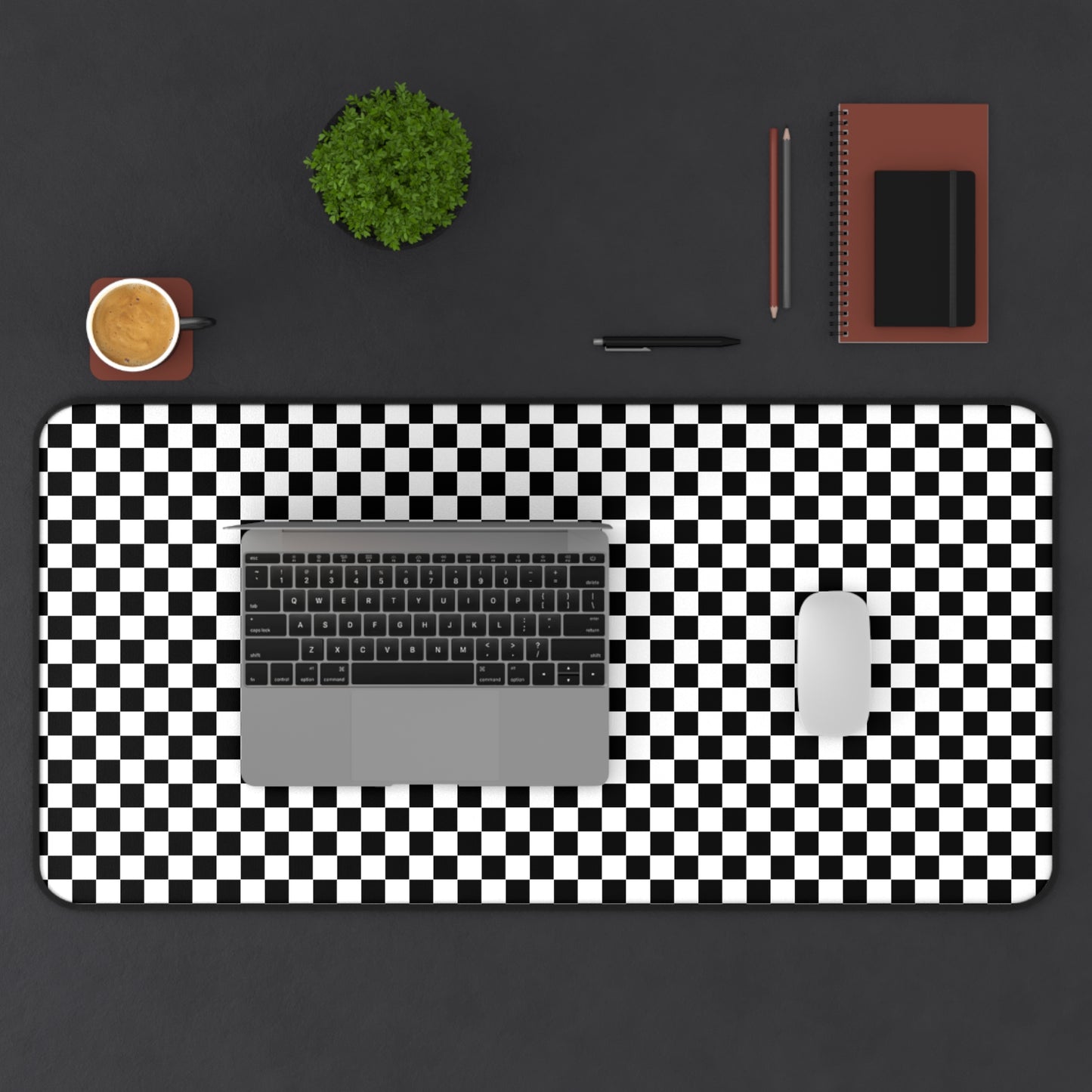 Speedway Style: Checkered Racing Pattern in Black and White Desk Mat Extended Gaming Mouse Pad 3 Sizes