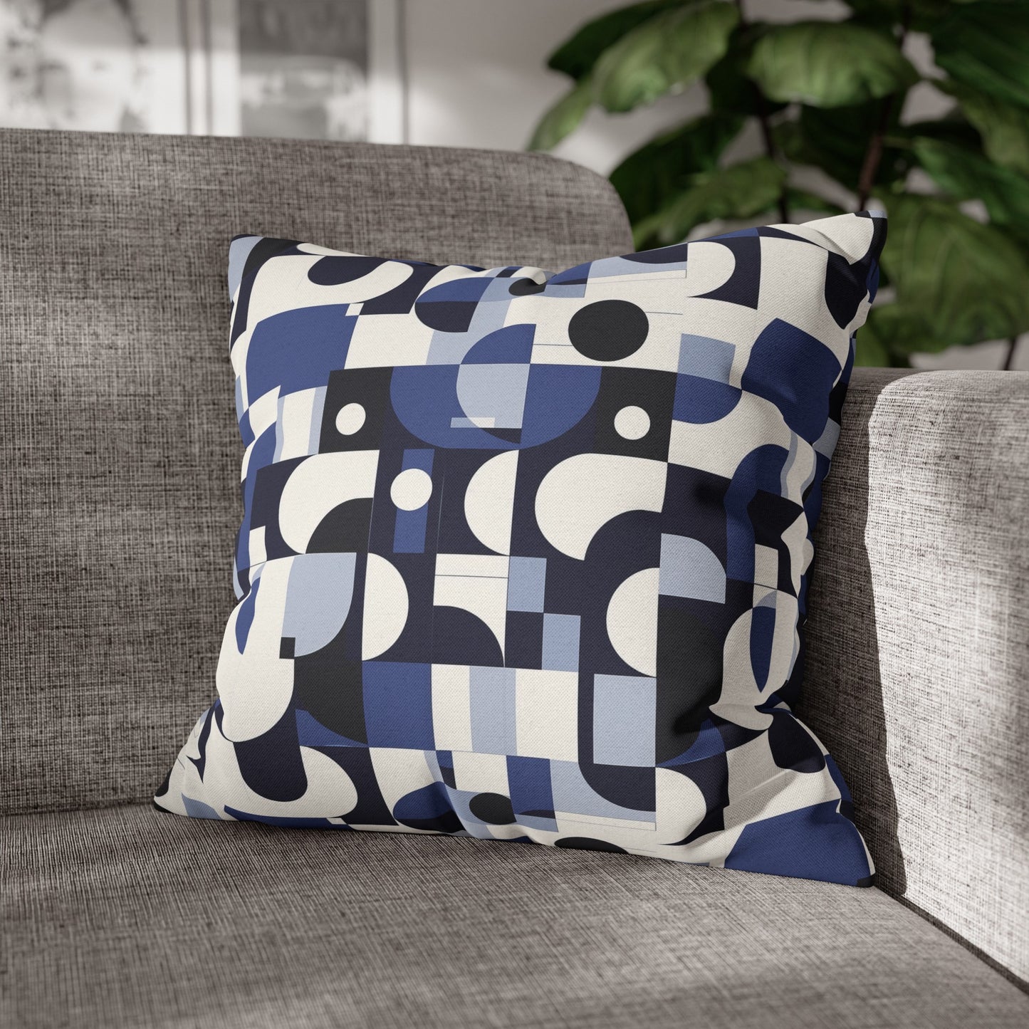 Navy Blue and White Mid-Century Modern Design Spun Polyester Square Pillowcase 4 Sizes