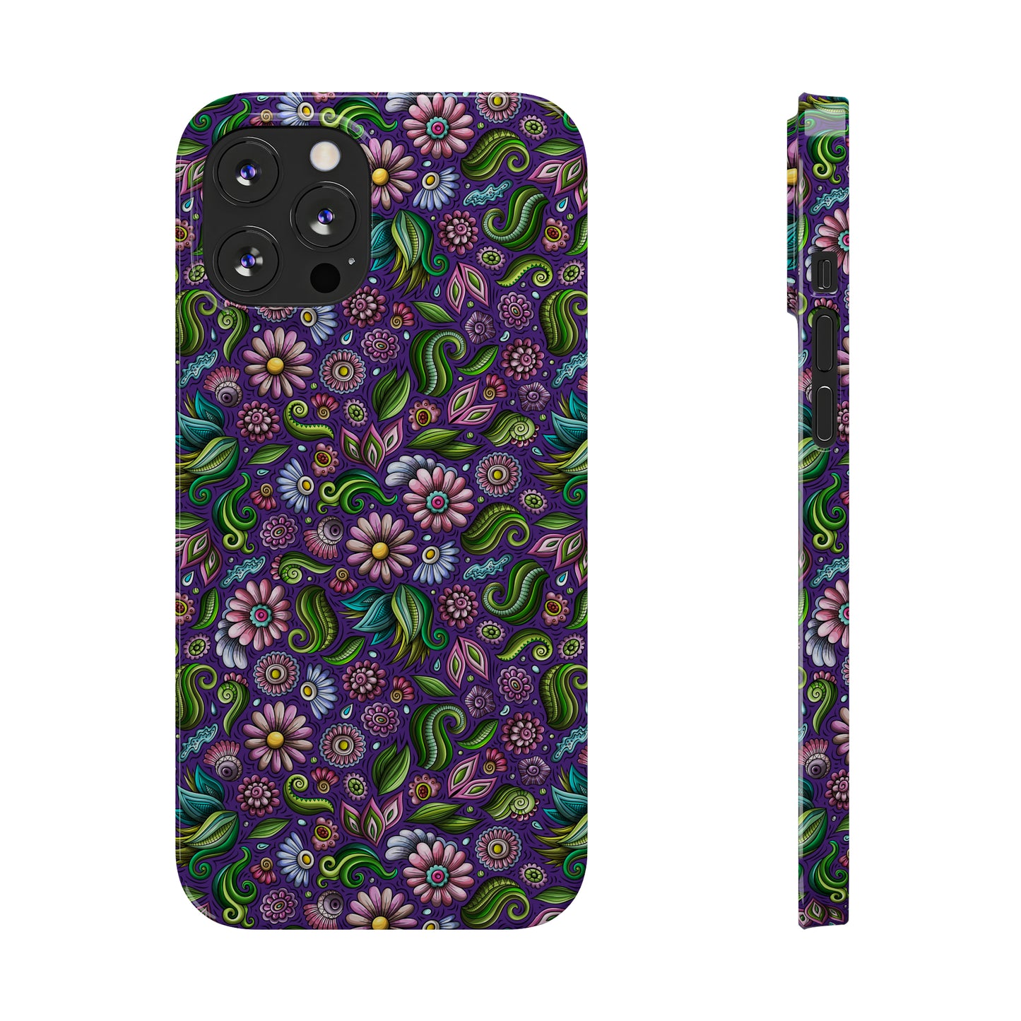 Purple & Pink Daisy Floral Print Purple Background Iphone 15-12 Slim Phone Case