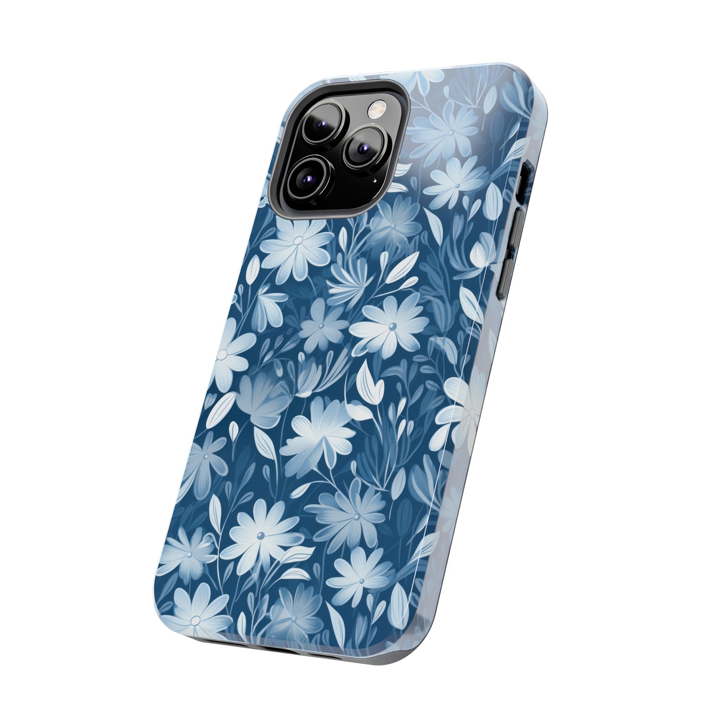 Gentle Elegance: Soft Muted Blue Flower Design Iphone Tough Phone Case