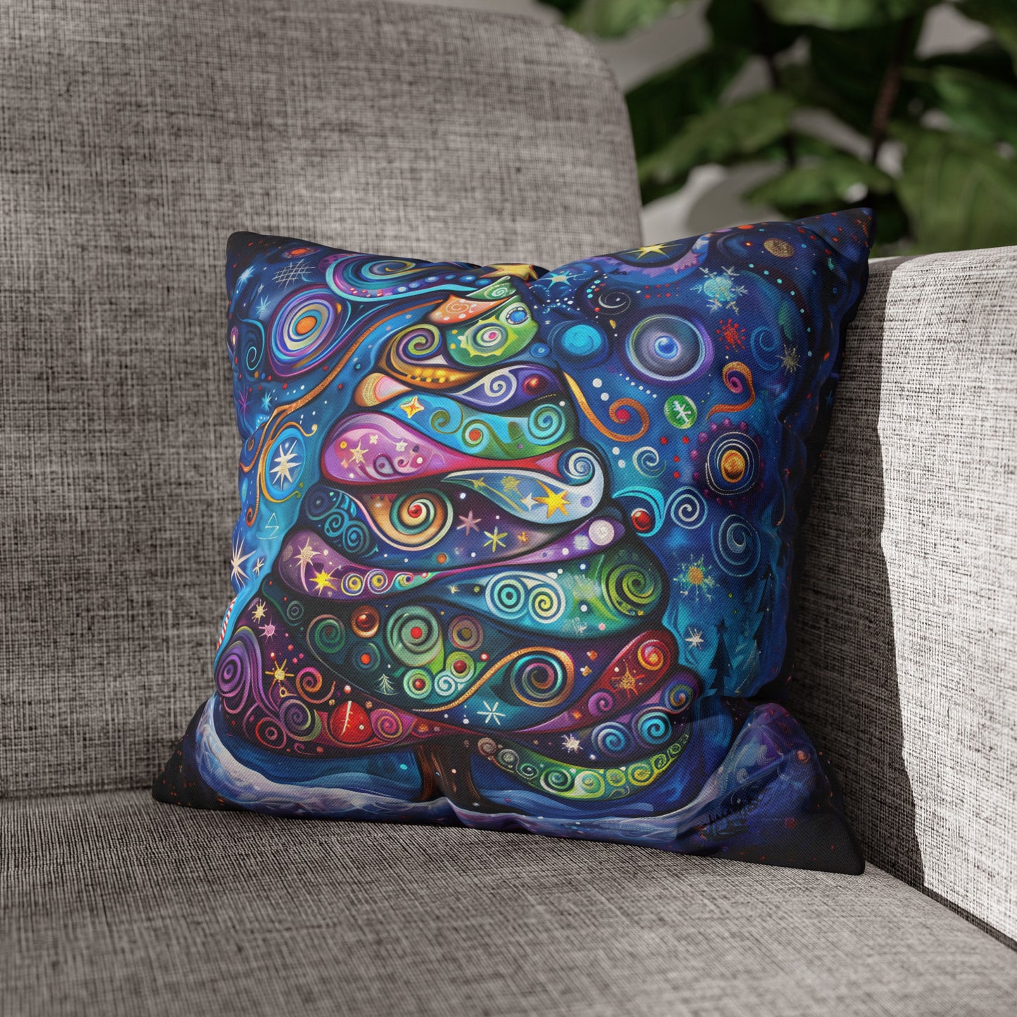 Vibrant Abstract Patchwork Christmas Tree Illuminating the Season Spun Polyester Square Pillowcase 4 Sizes